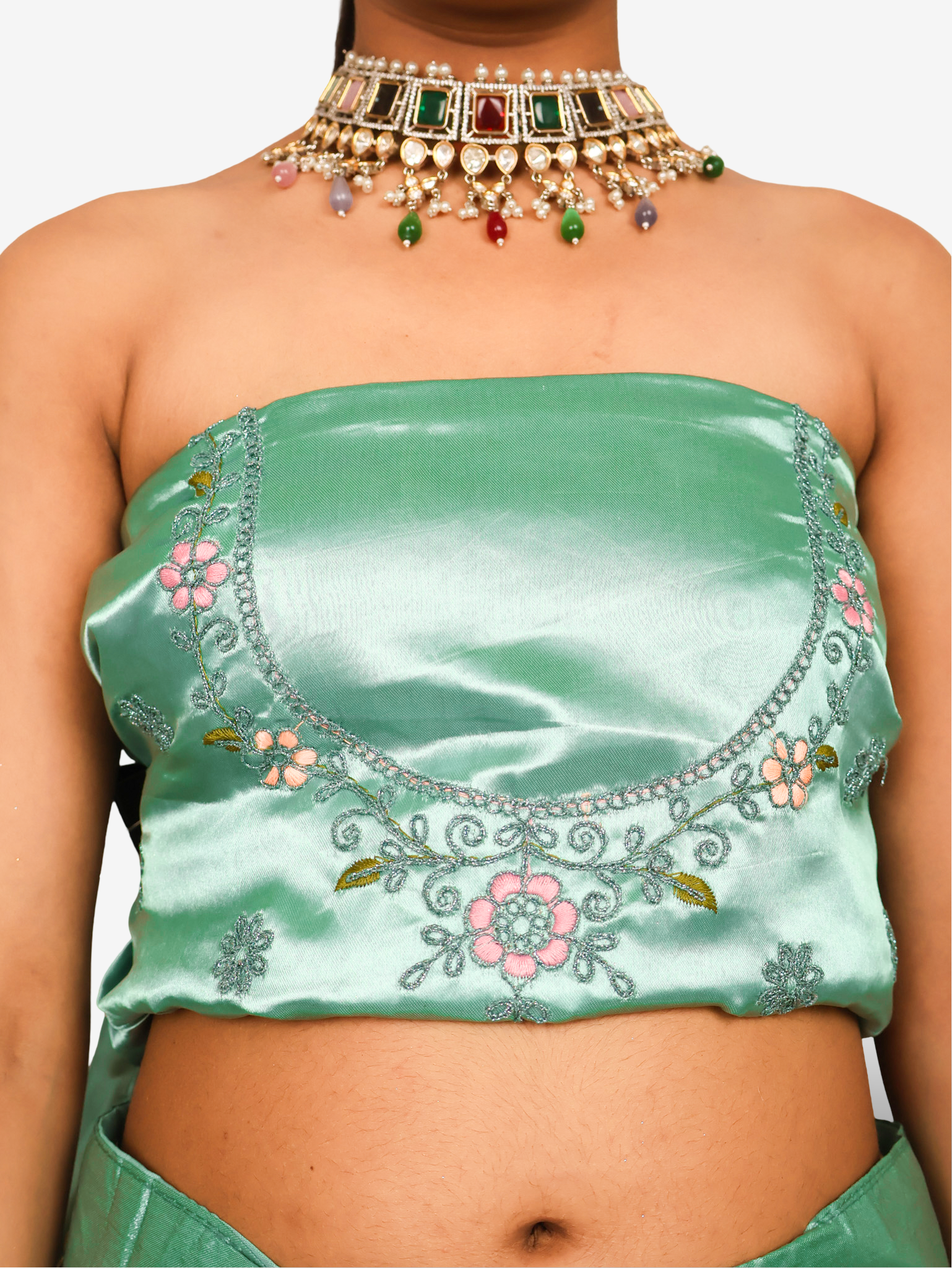 Semi-Stitched Lehenga with Soft Net Fabric & Zari Thread Work by Shreekama Sage Green Semi-Stitched Lehenga for Party Festival Wedding Occasion in Noida