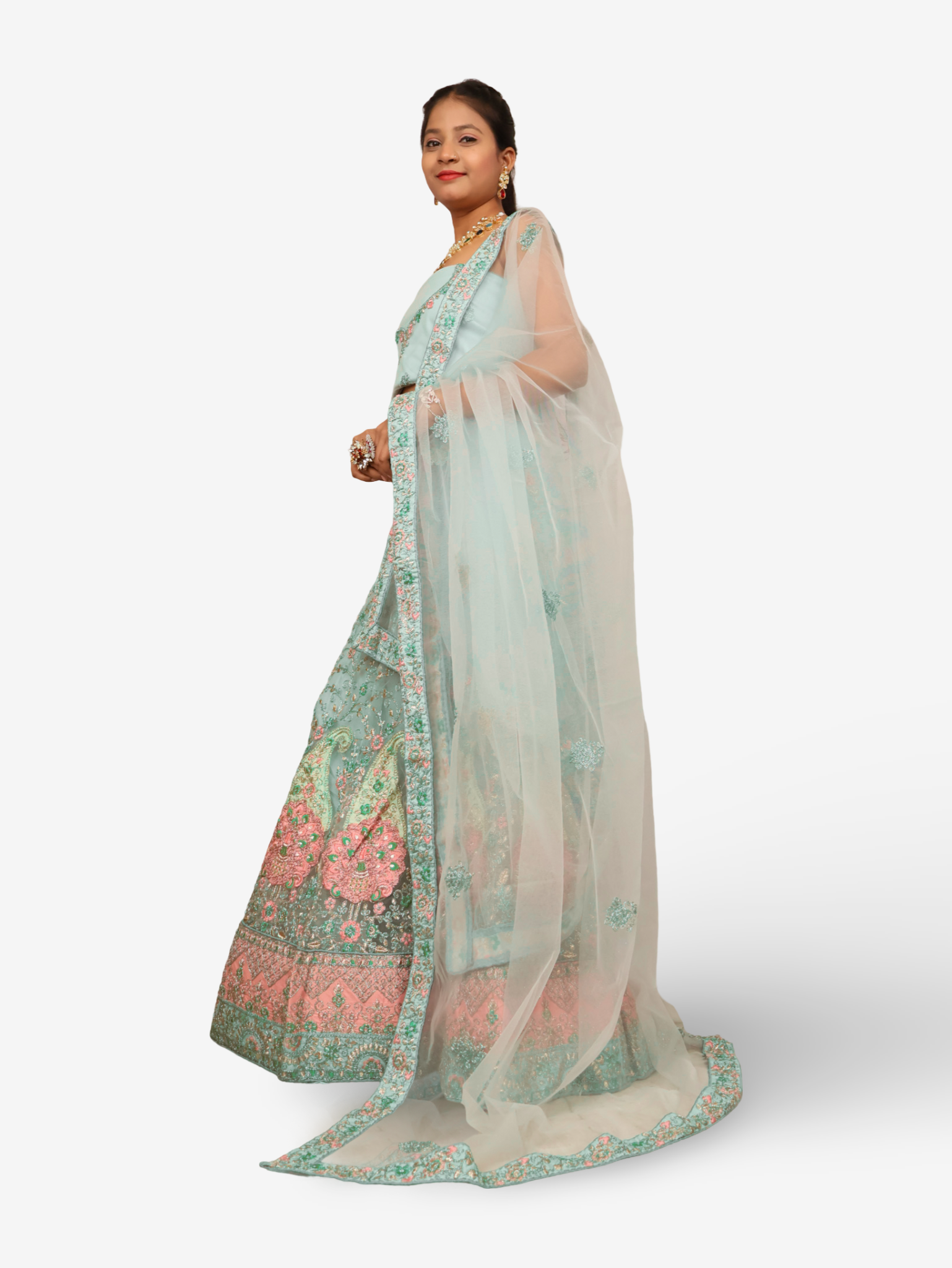 Semi-Stitched Lehenga with Soft Net Fabric & Zari Thread Work by Shreekama Sky Blue Semi-Stitched Lehenga for Party Festival Wedding Occasion in Noida