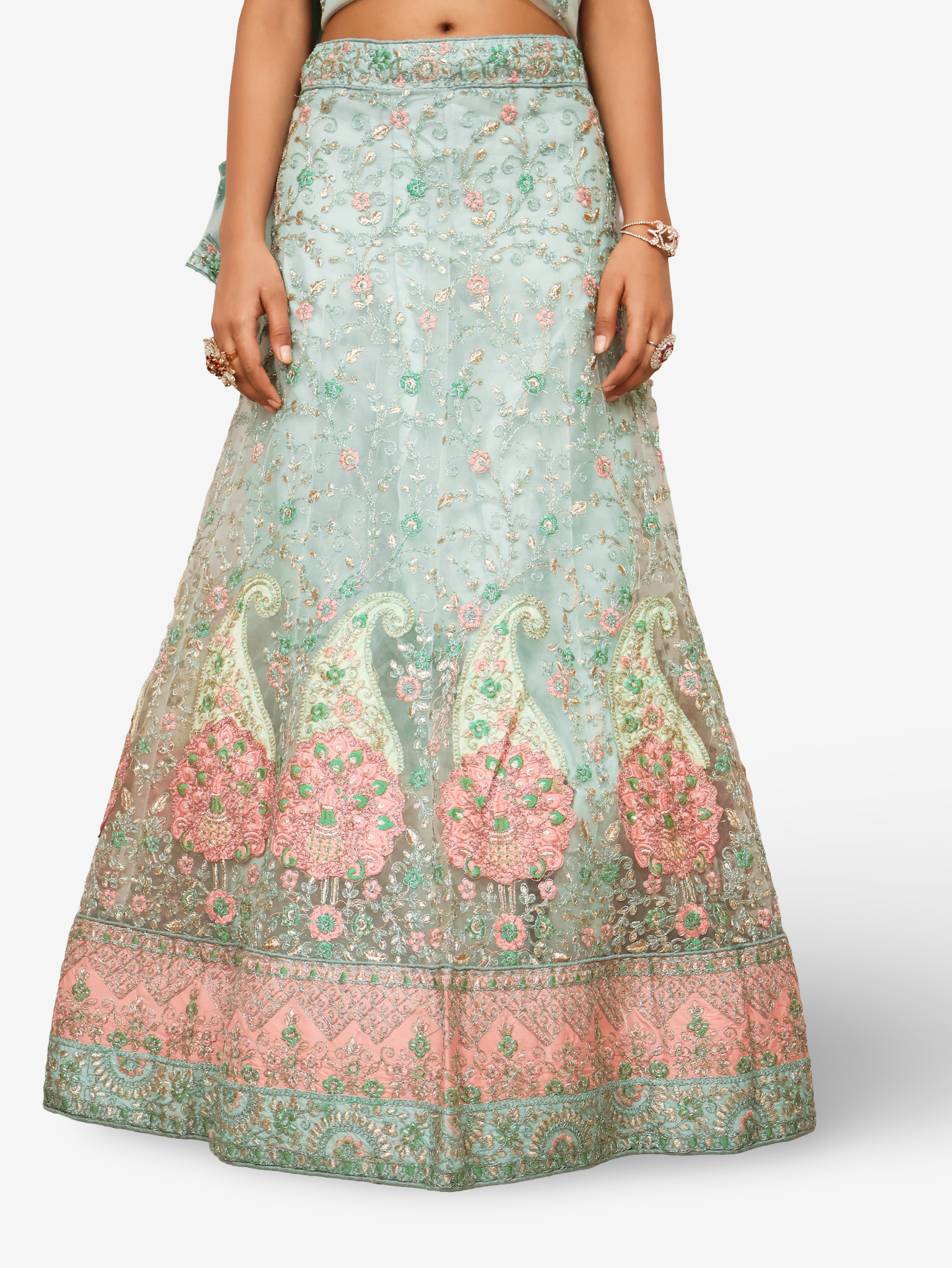 Semi-Stitched Lehenga with Soft Net Fabric & Zari Thread Work by Shreekama Sky Blue Semi-Stitched Lehenga for Party Festival Wedding Occasion in Noida