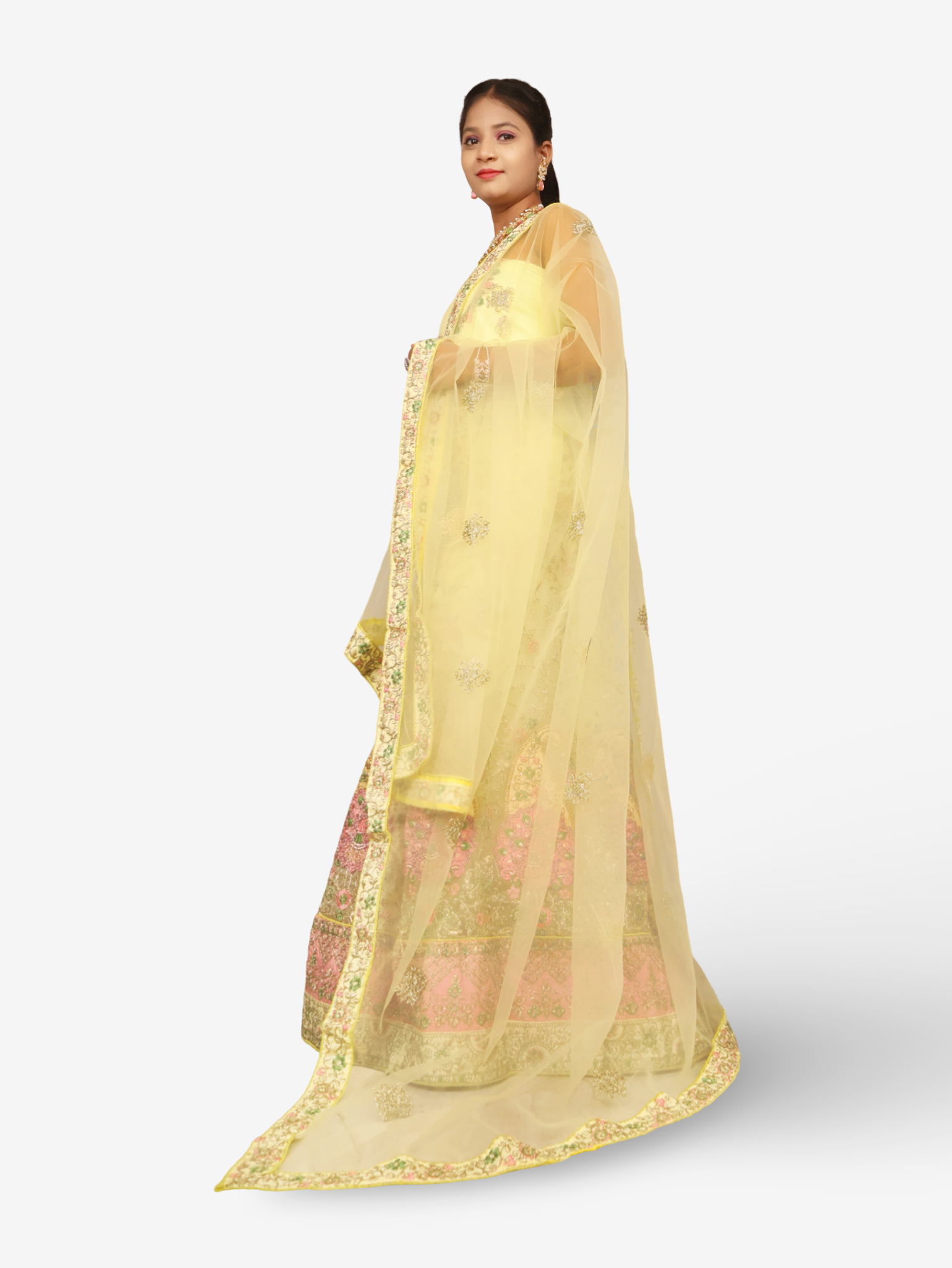 Semi-Stitched Lehenga with Soft Net Fabric & Zari Thread Work by Shreekama