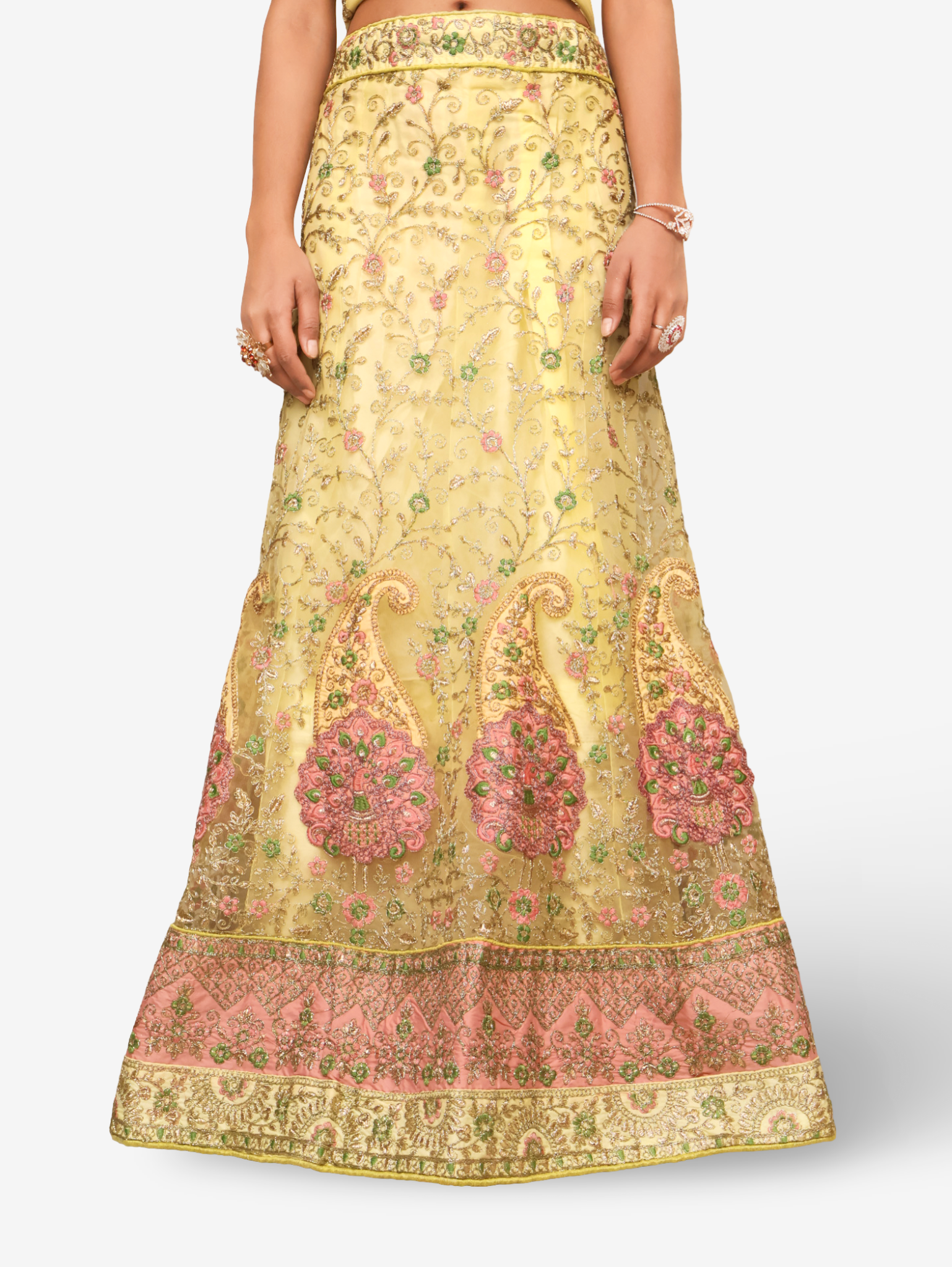Semi-Stitched Lehenga with Soft Net Fabric & Zari Thread Work by Shreekama
