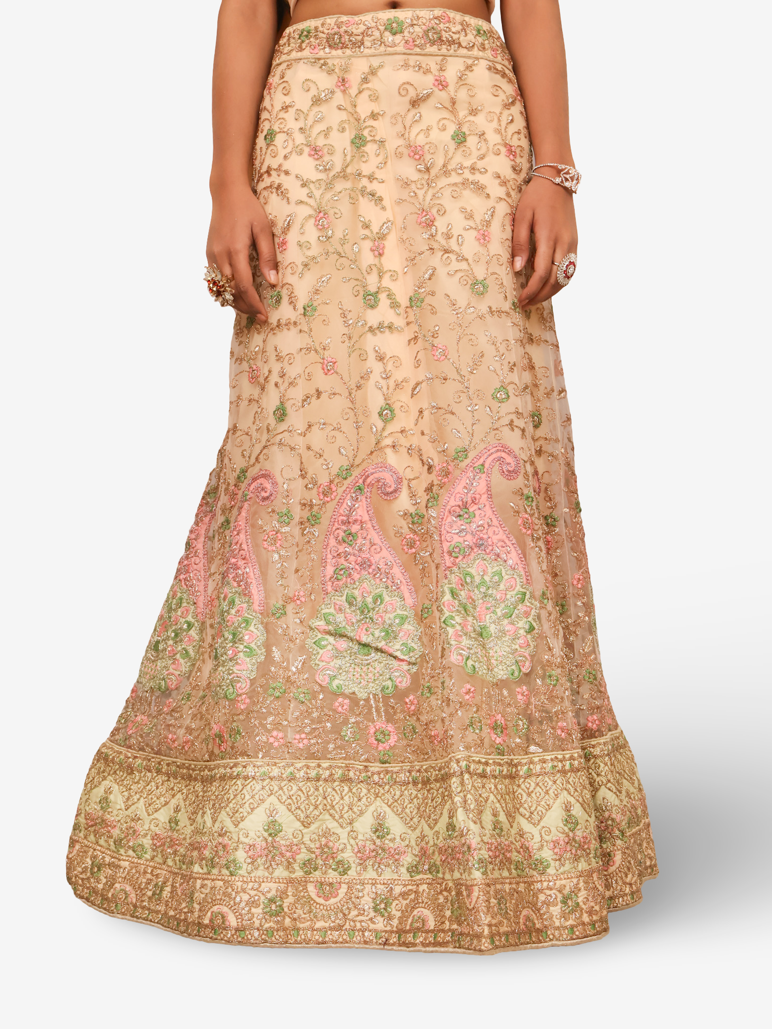 Semi-Stitched Lehenga with Soft Net Fabric & Zari Thread Work by Shreekama Beige Semi-Stitched Lehenga for Party Festival Wedding Occasion in Noida