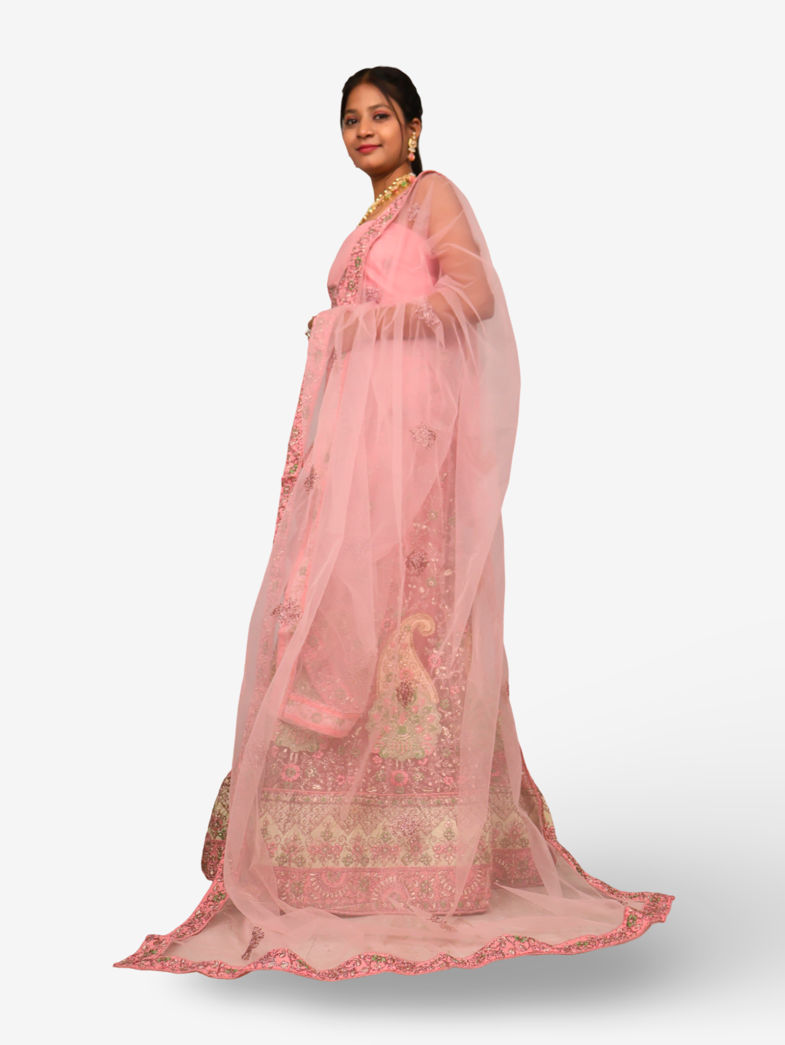 Semi-Stitched Lehenga with Soft Net Fabric & Zari Thread Work by Shreekama Pink Semi-Stitched Lehenga for Party Festival Wedding Occasion in Noida