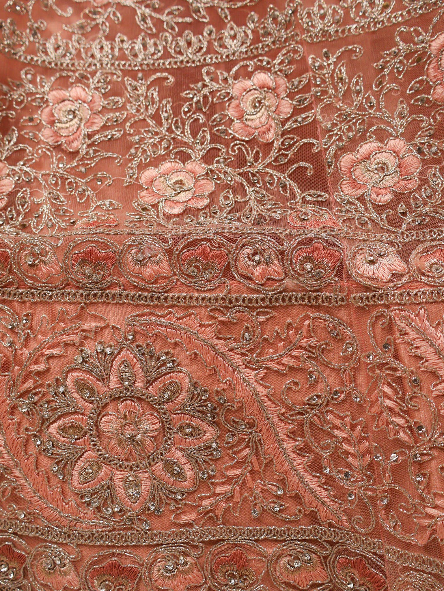 Semi-Stitched Lehenga with American Diamond & Zari Thread Work by Shreekama Peach Semi-Stitched Lehenga for Party Festival Wedding Occasion in Noida