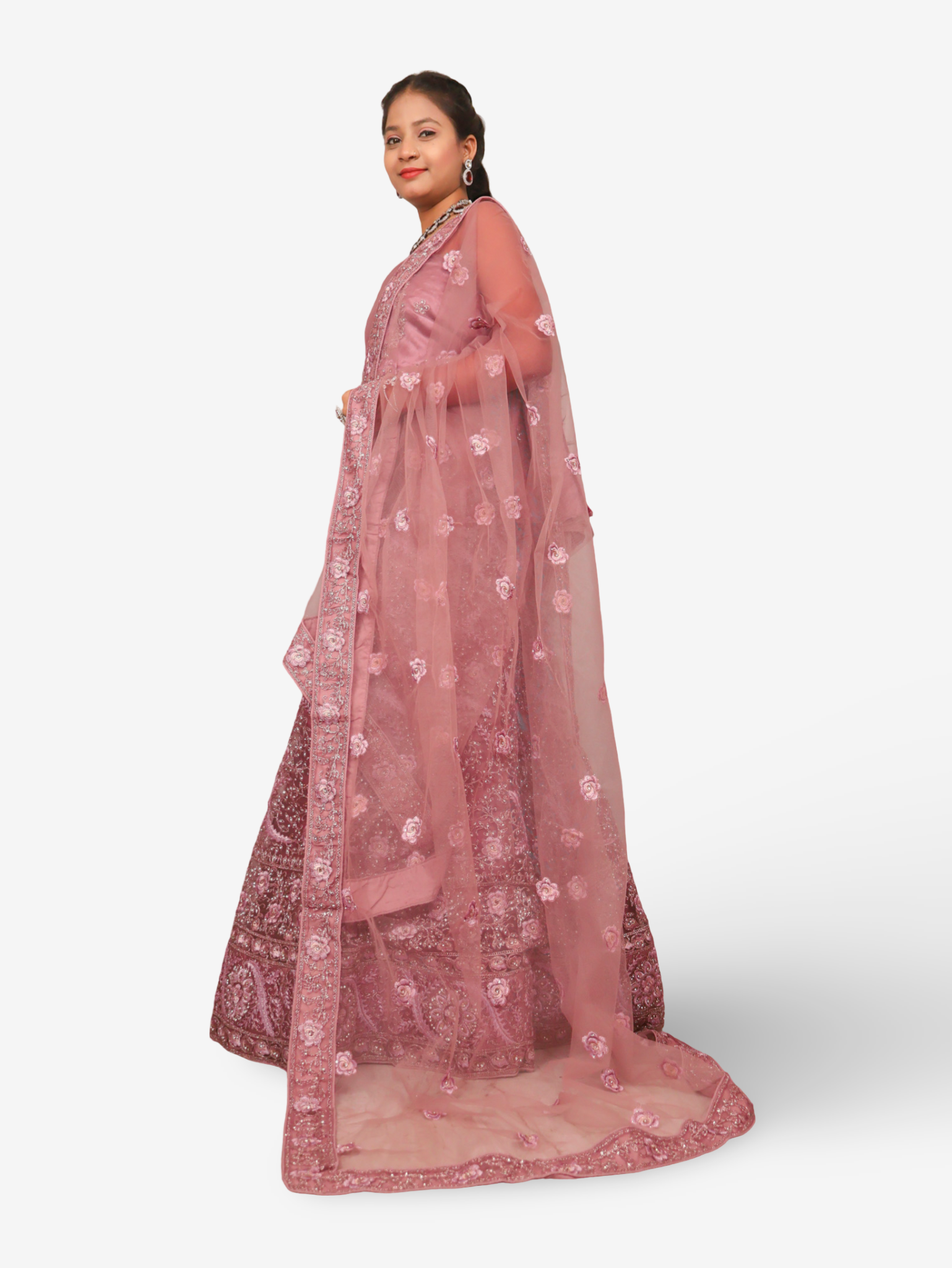 Semi-Stitched Lehenga with American Diamond & Zari Thread Work by Shreekama Onion Semi-Stitched Lehenga for Party Festival Wedding Occasion in Noida