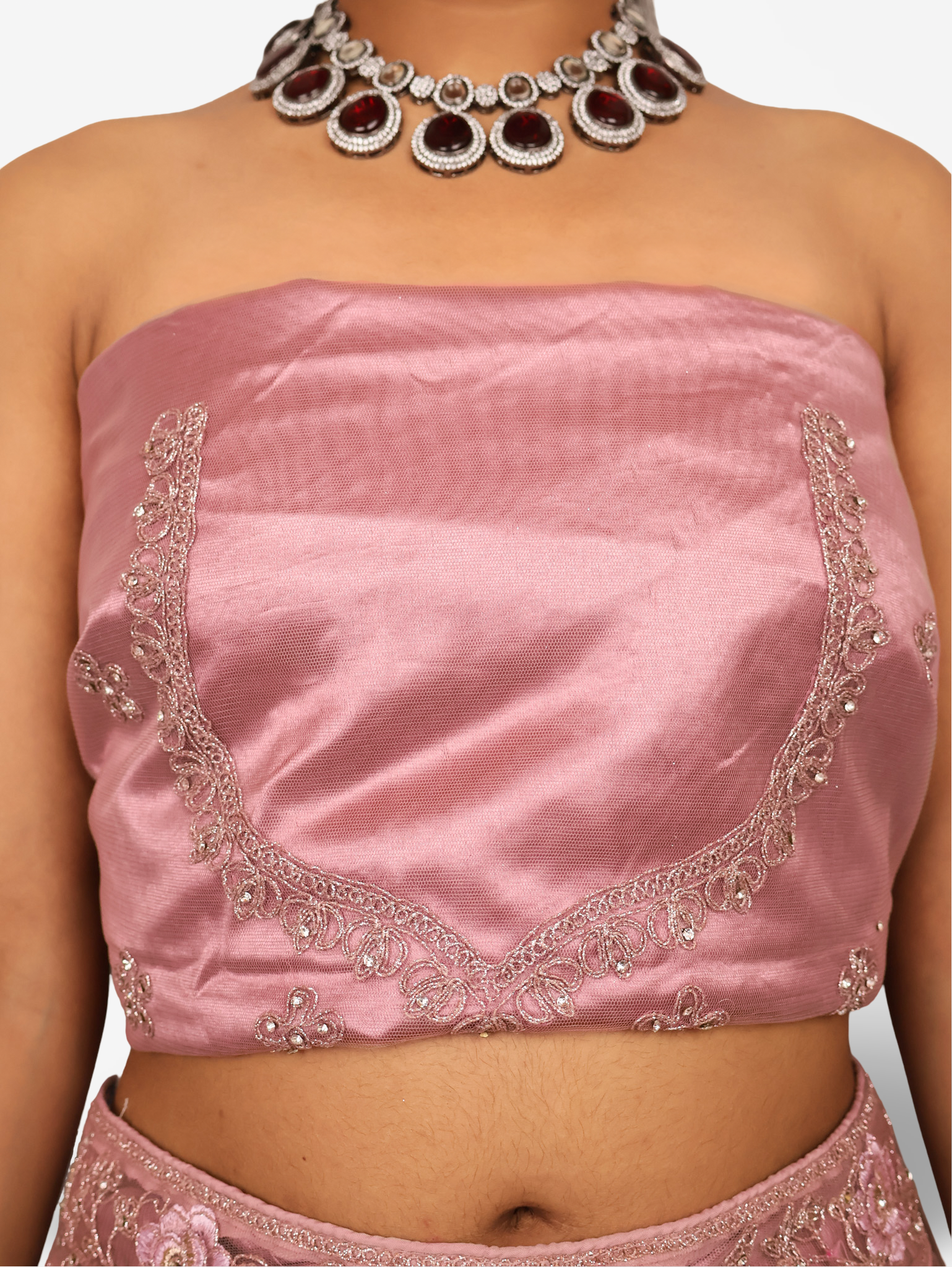 Semi-Stitched Lehenga with American Diamond & Zari Thread Work by Shreekama Onion Semi-Stitched Lehenga for Party Festival Wedding Occasion in Noida