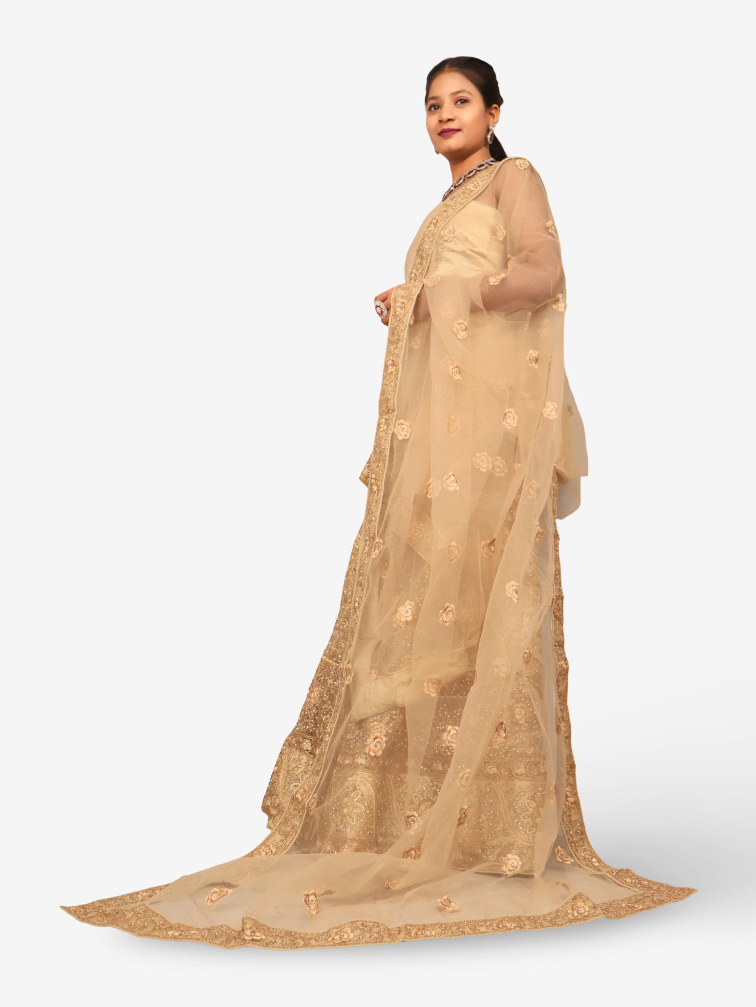 Semi-Stitched Lehenga with American Diamond & Zari Thread Work by Shreekama Gold Semi-Stitched Lehenga for Party Festival Wedding Occasion in Noida