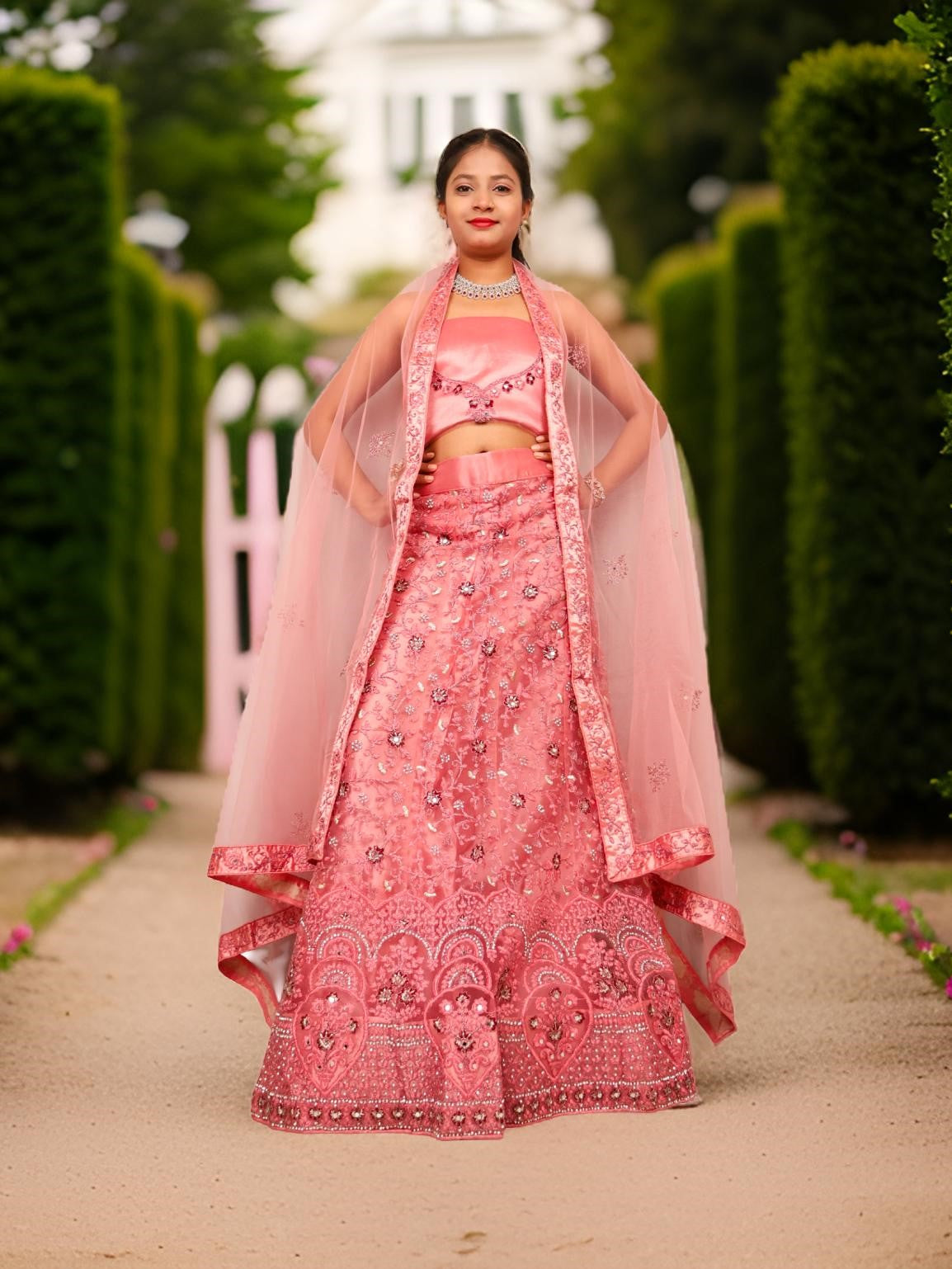 Semi-Stitched Lehenga with Soft Net Fabric & Zari Thread Work by Shreekama Pink Semi-Stitched Lehenga for Party Festival Wedding Occasion in Noida