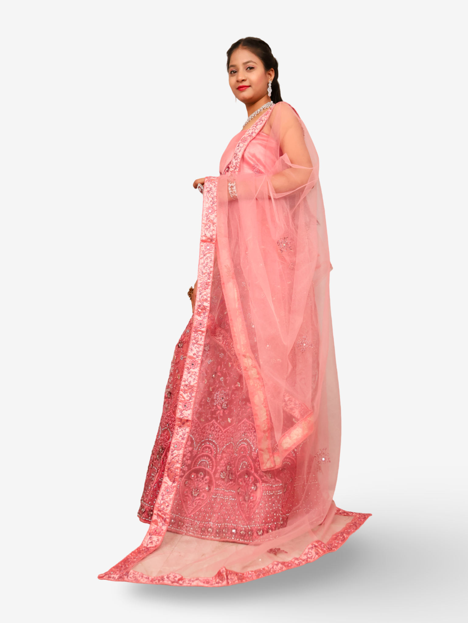Semi-Stitched Lehenga with Soft Net Fabric & Zari Thread Work by Shreekama Pink Semi-Stitched Lehenga for Party Festival Wedding Occasion in Noida