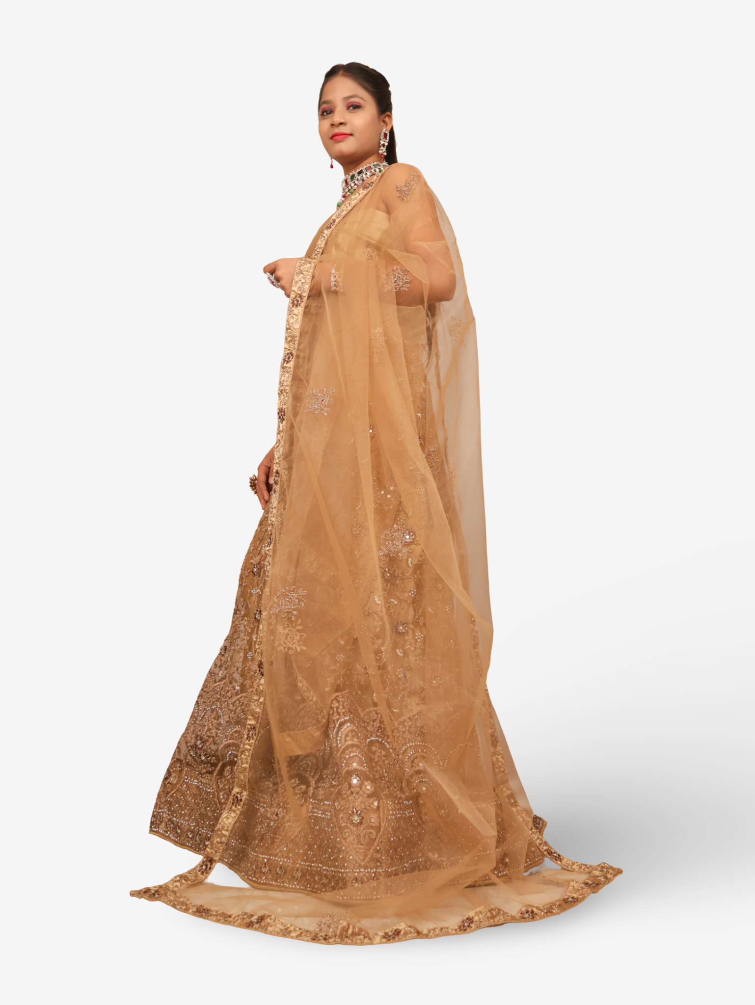 Semi-Stitched Lehenga with Embroidery & Zari Thread Work by Shreekama Gold Semi-Stitched Lehenga for Party Festival Wedding Occasion in Noida