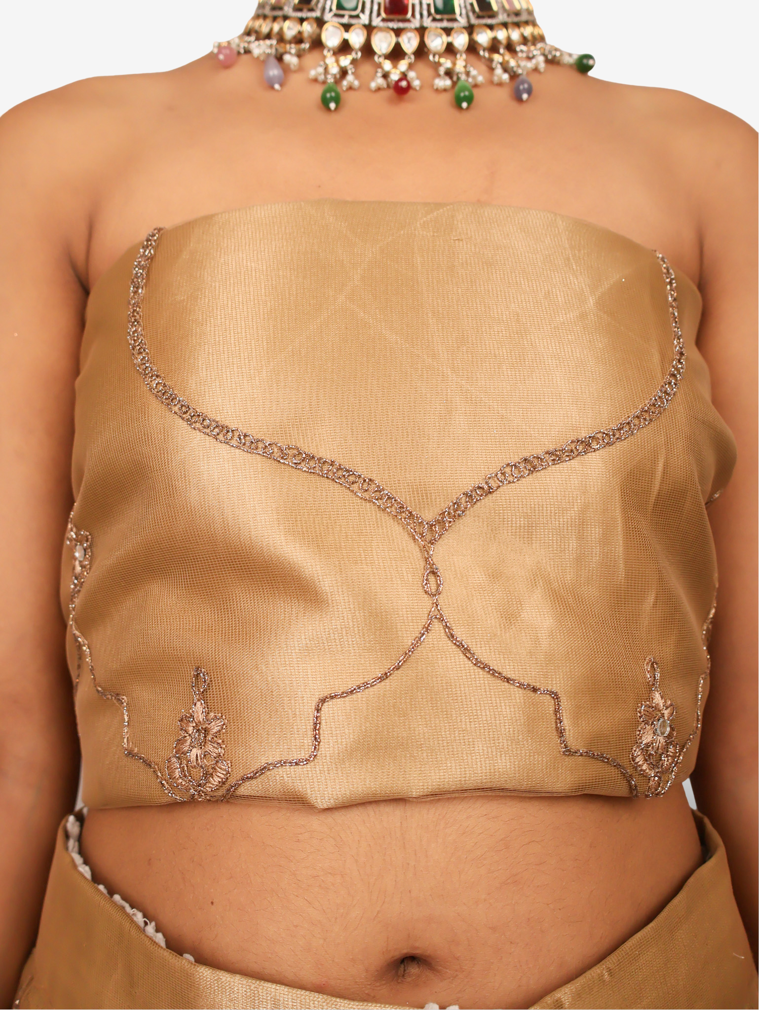 Semi-Stitched Lehenga with Embroidery & Zari Thread Work by Shreekama Gold Semi-Stitched Lehenga for Party Festival Wedding Occasion in Noida