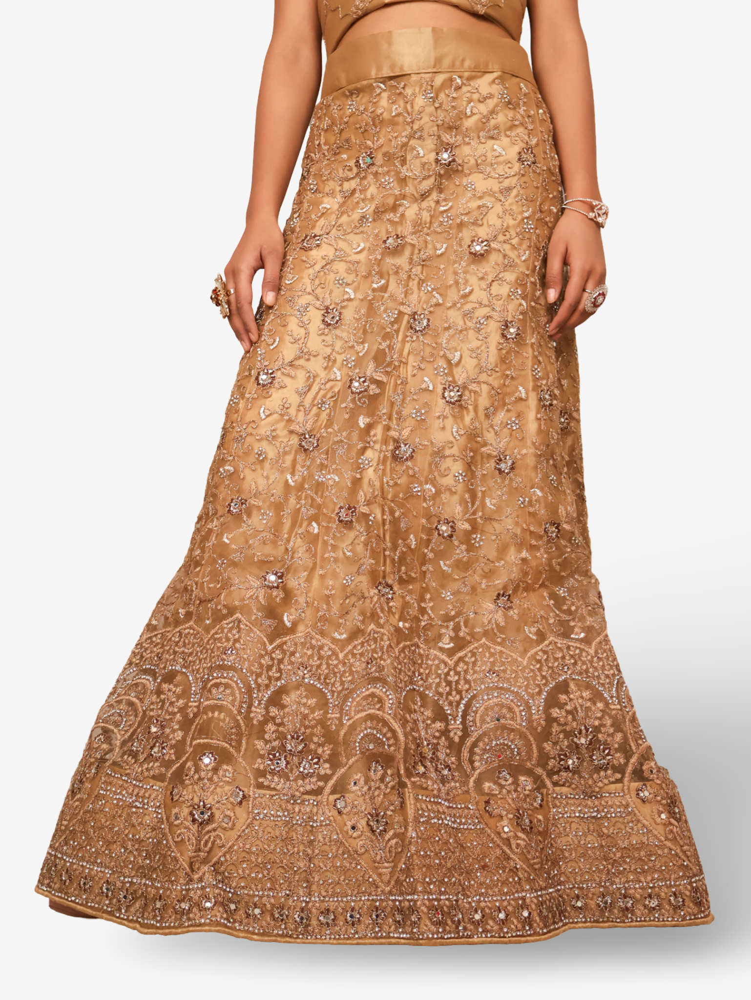 Semi-Stitched Lehenga with Embroidery & Zari Thread Work by Shreekama Gold Semi-Stitched Lehenga for Party Festival Wedding Occasion in Noida