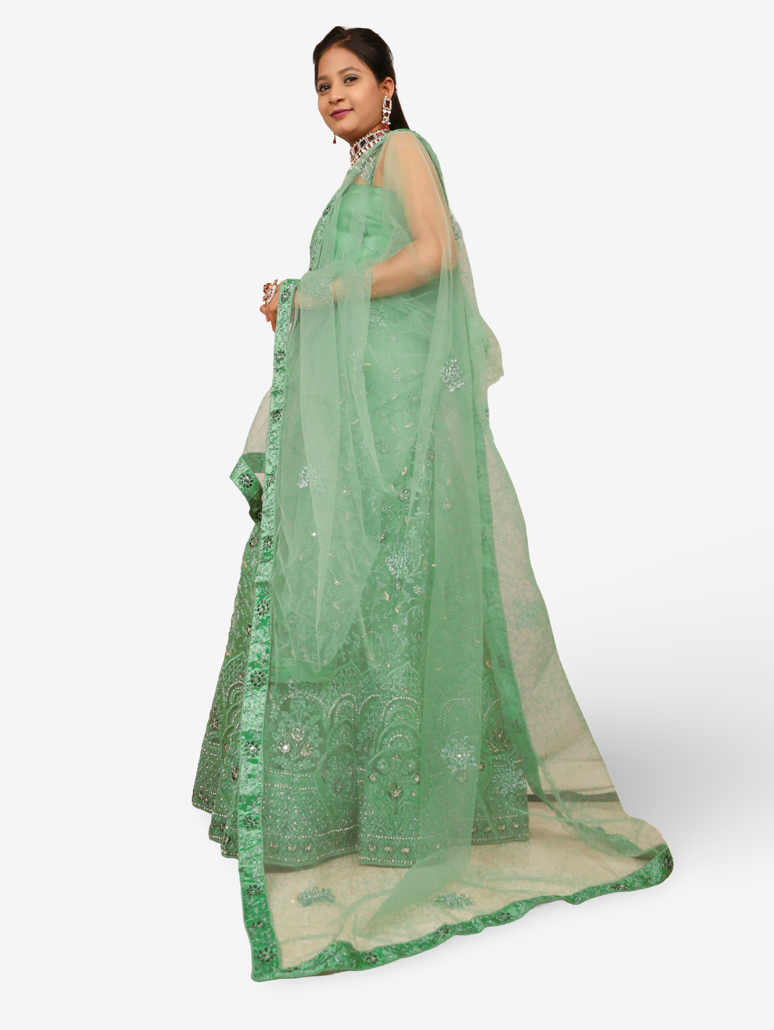 Semi-Stitched Lehenga with Embroidery & Zari Thread Work by Shreekama Pista Green Semi-Stitched Lehenga for Party Festival Wedding Occasion in Noida