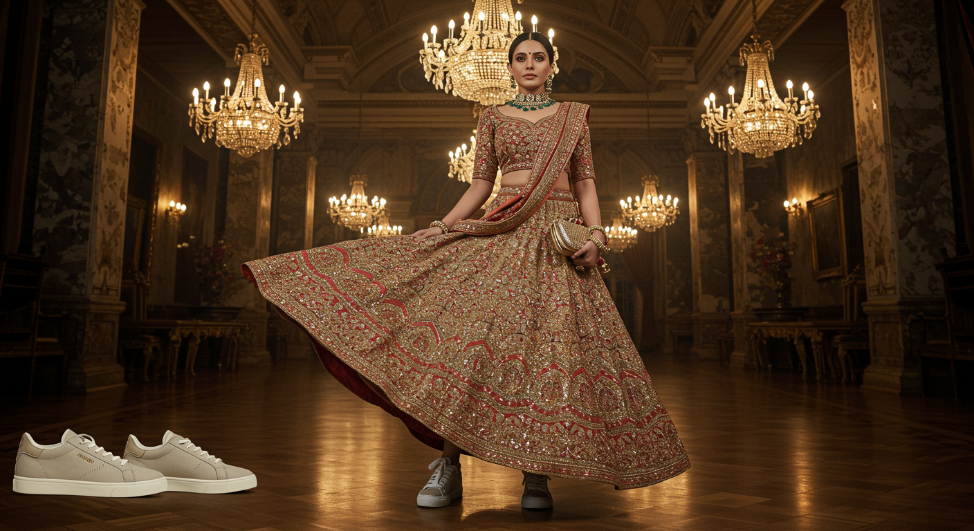 How-to-Wear-a-Party-Wear-Lehenga-with-Sneakers-for-a-Modern-Twist