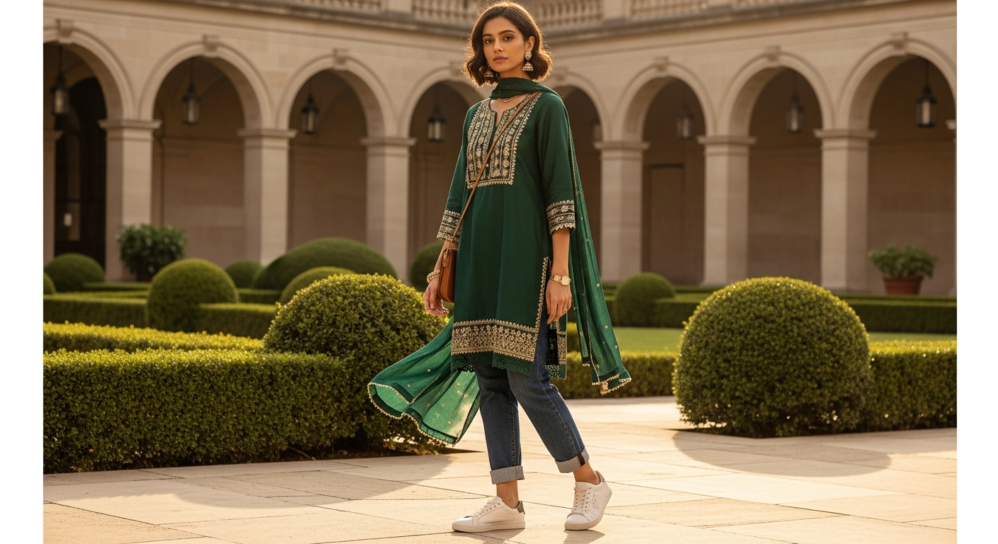 College-Girl-Ethnic-Guidenull-Kurtis-with-Jeans-and-Sneakers