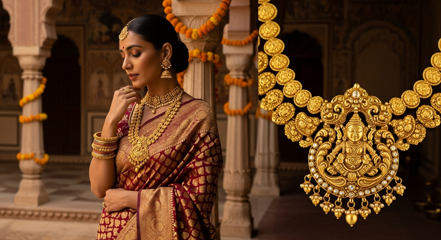 Temple-Jewelry-for-North-Indiansnull-How-to-Style-Gold-Goddess-Necklaces