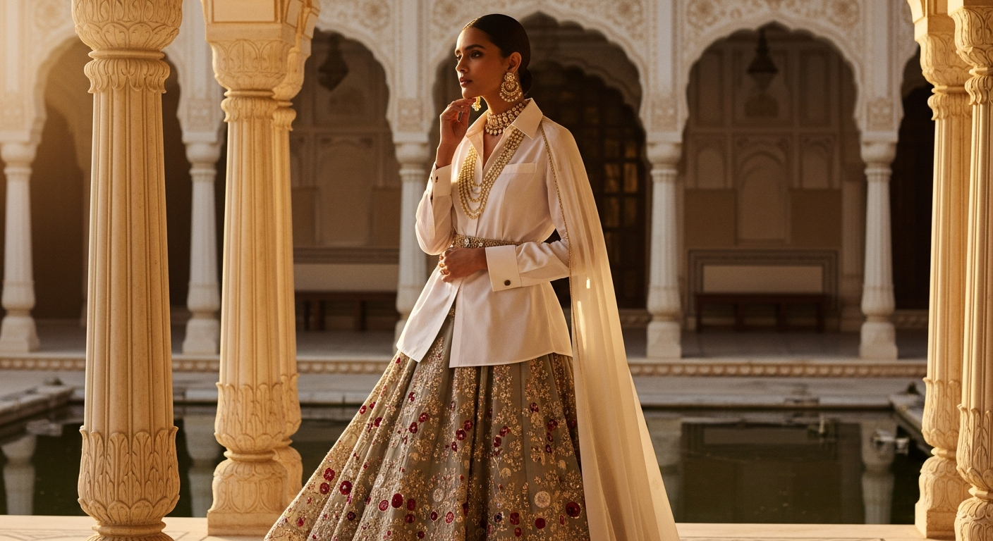 Lehenga-Skirt-with-White-Shirtnull-The-Classic-Fusion-Look