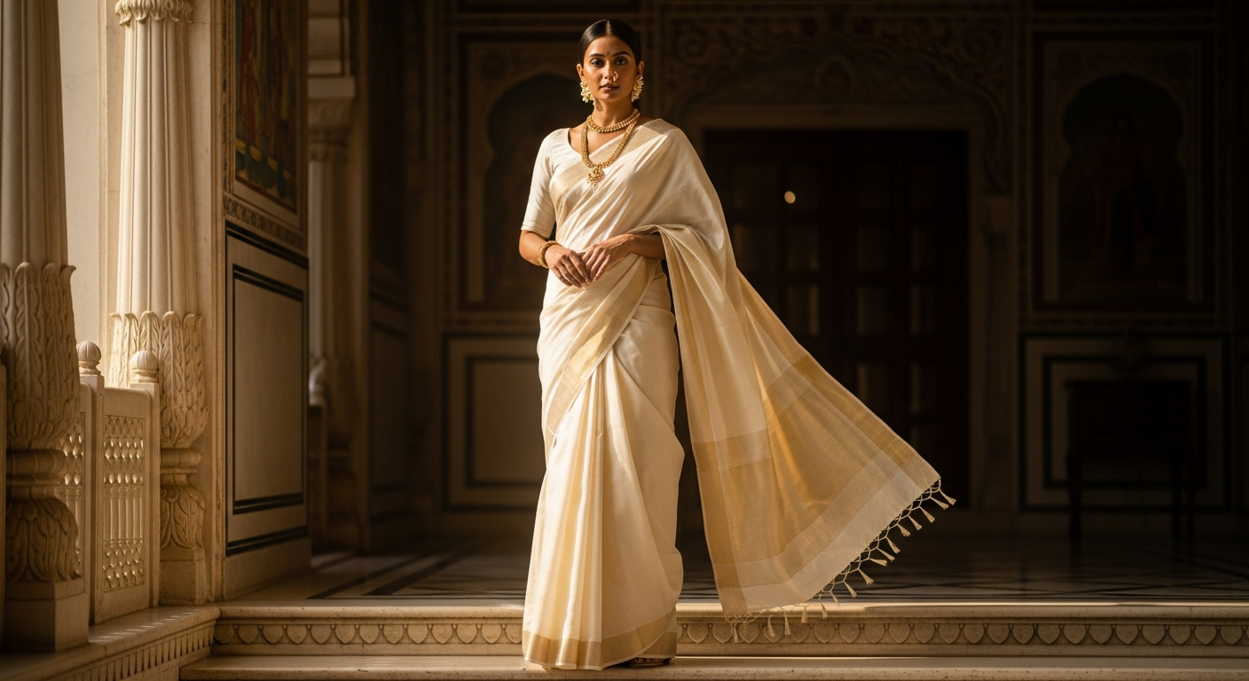Mysore-Silk-Sareesnull-The-Minimalist's-Gold-Border-Choice