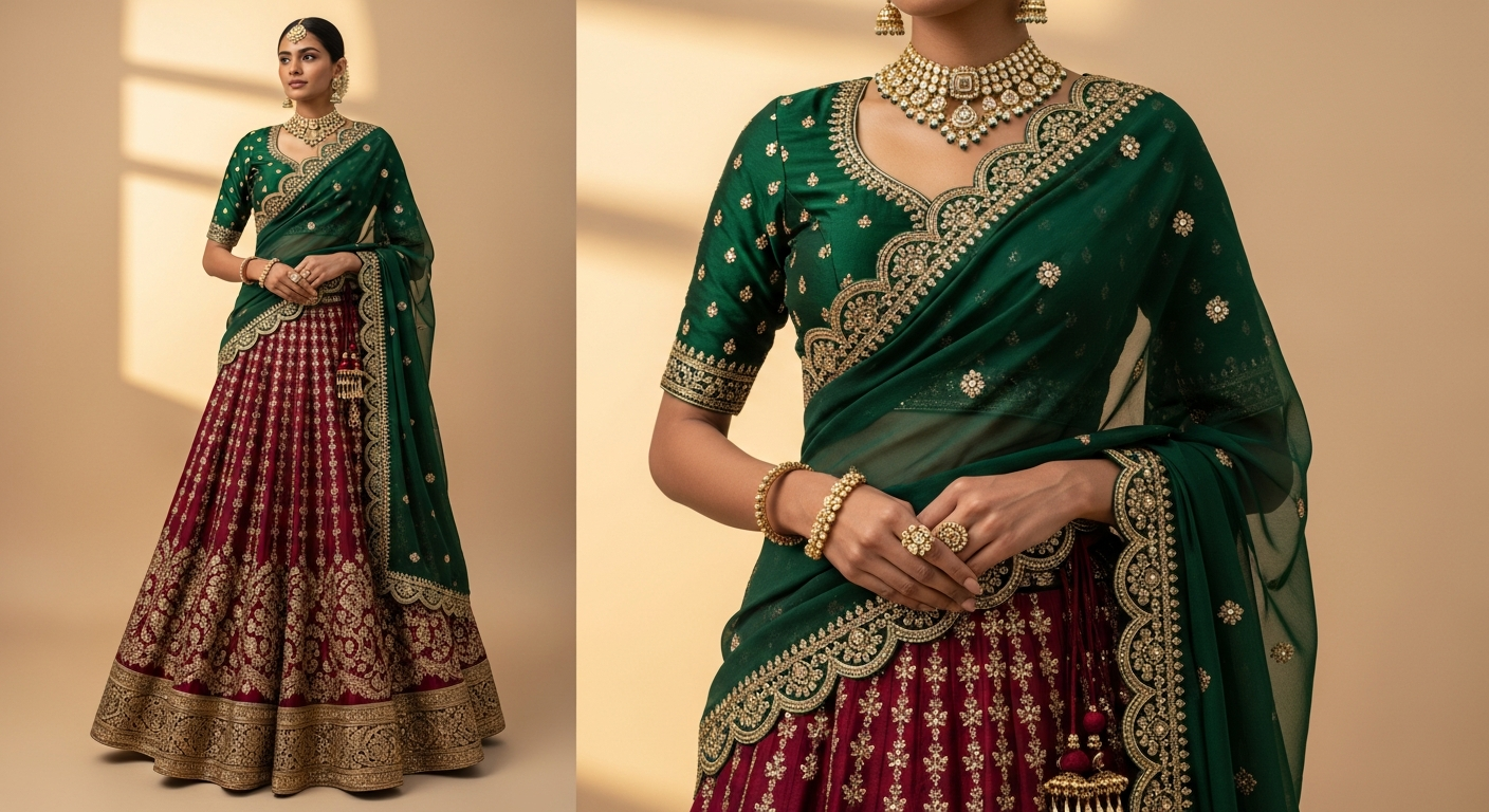 How-to-Drape-a-Dupatta-Like-a-Saree-on-a-Lehenga