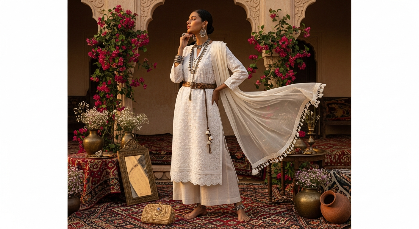 How-to-Style-a-White-Chikankari-Kurta-for-a-Boho-Look