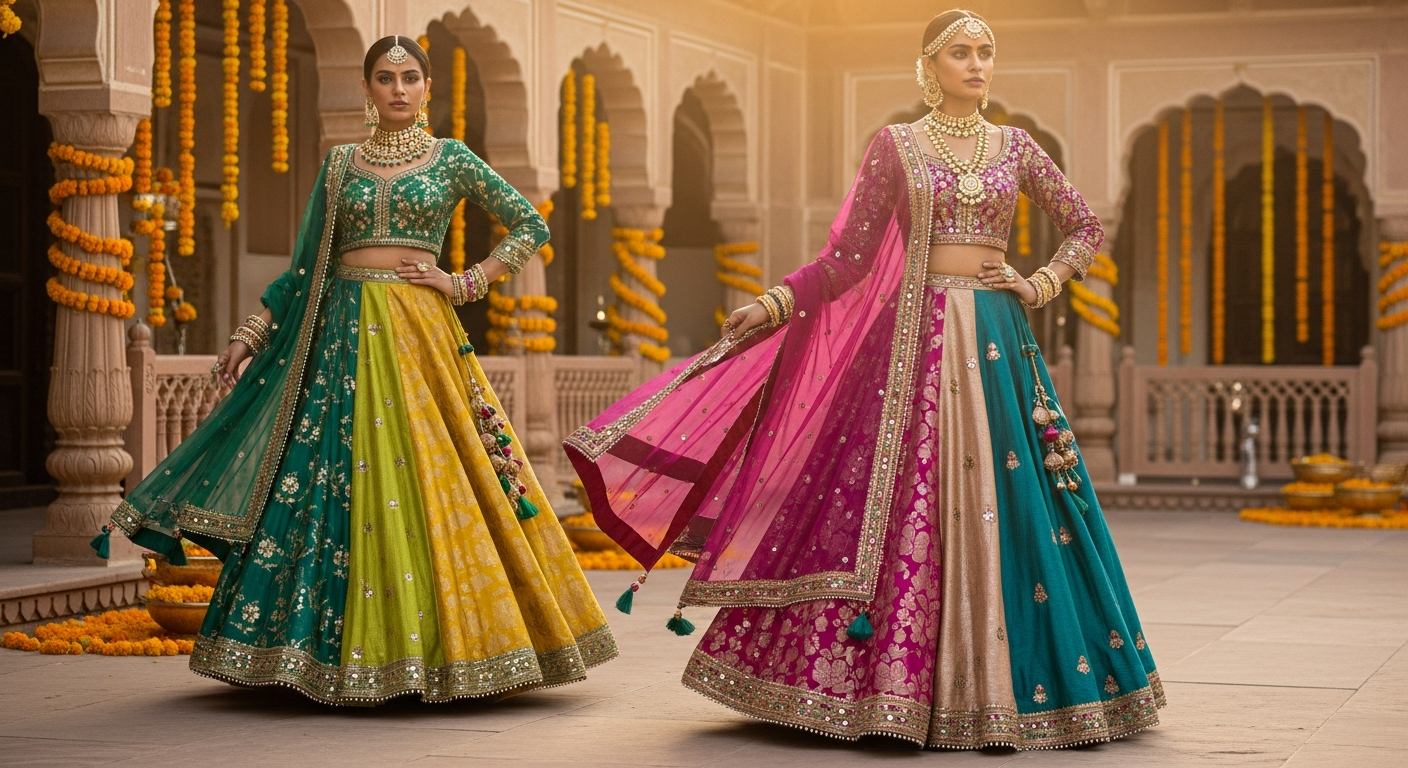Multicolor-Lehengasnull-The-Panelled-Trend-for-Mehendi-2025