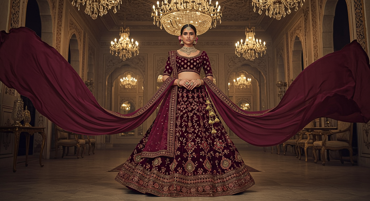 Top-Fabrics-for-Purple-Lehengasnull-Velvet,-Silk,-Chiffon-&-More
