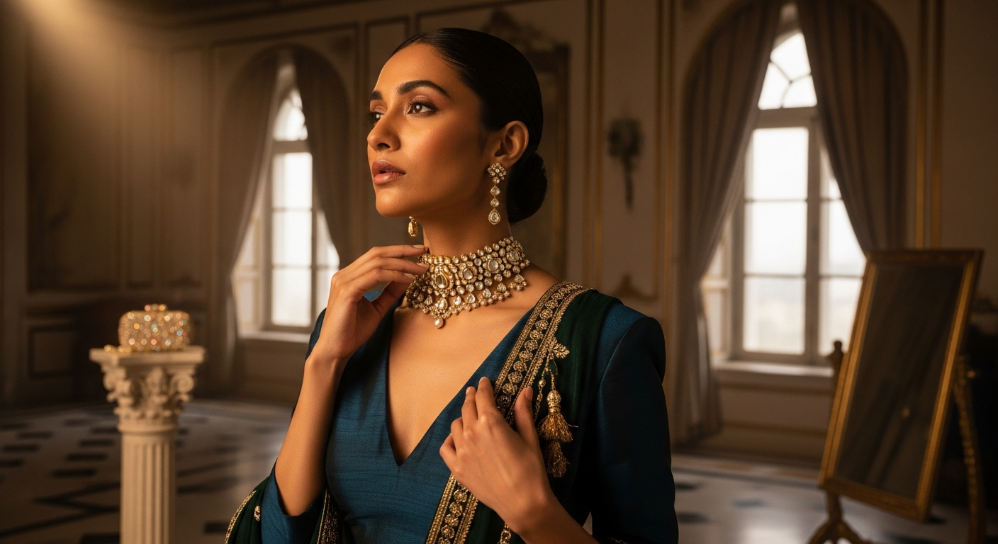 How-to-Style-a-Heavy-Choker-with-a-Deep-Neckline-Blouse