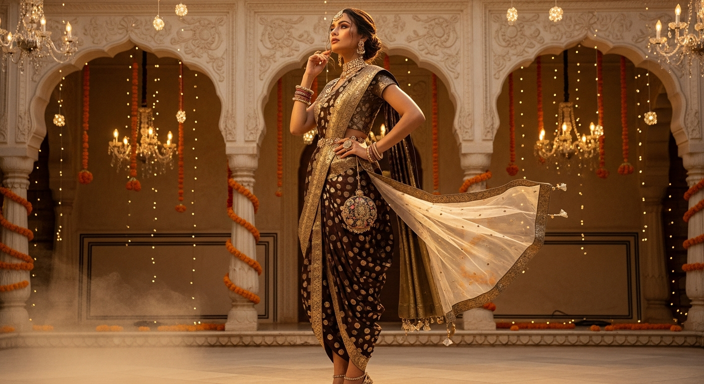 Dhoti-Style-Saree-Draping-for-Sangeet-Parties