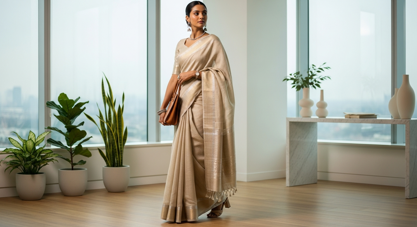 Linen-Sarees-with-Silver-Bordersnull-The-Summer-Office-Essential