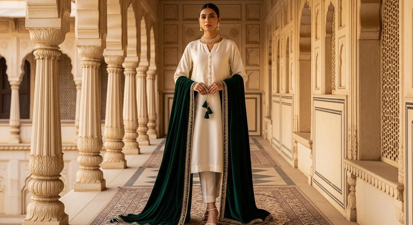How-to-Style-a-Velvet-Dupatta-with-a-Plain-Silk-Suit