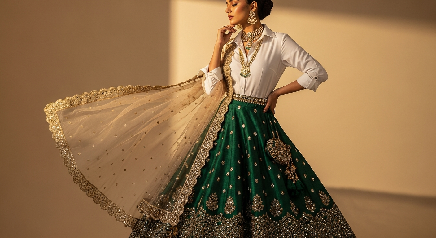 Lehenga-Skirt-with-White-Shirtnull-The-Classic-Fusion-Look