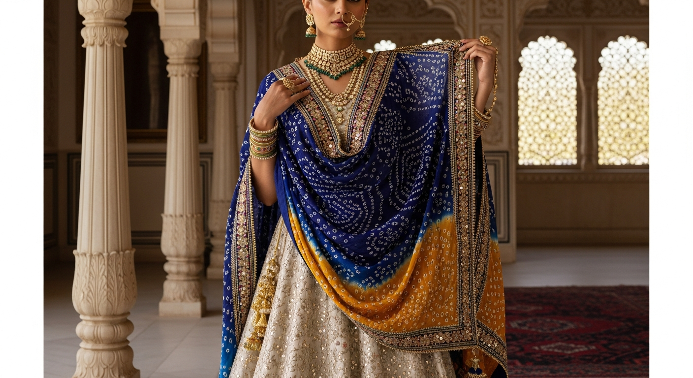 Gujarati-Style-Dupatta-Draping-for-Lehengas
