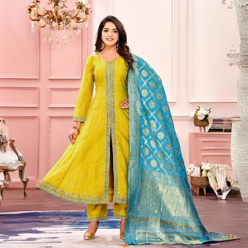 Designer Saree with Kundan & Heavy Embroidery Work by Shreekama