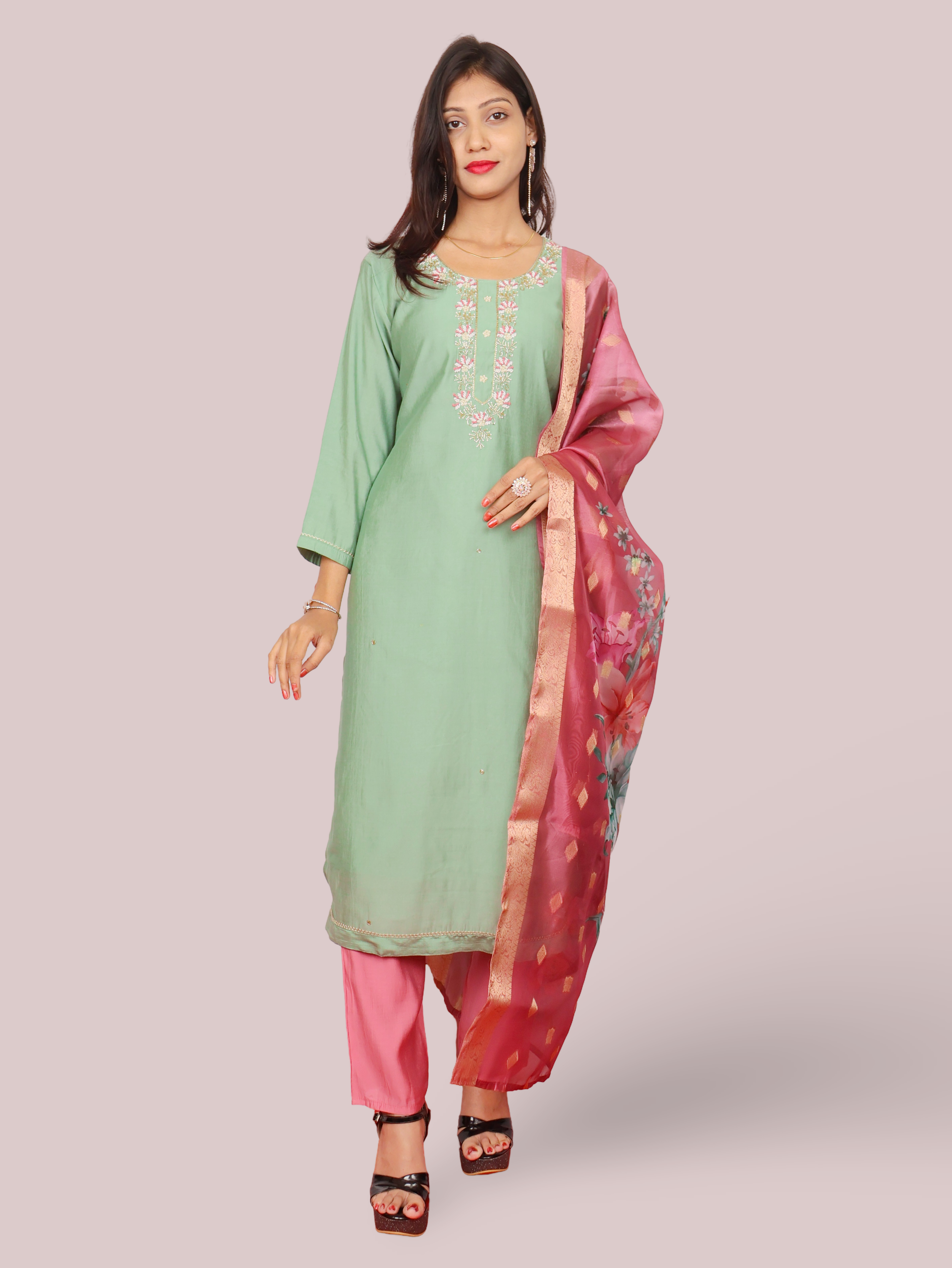 Woman Straight Suit Set with Pant &amp; Dupatta