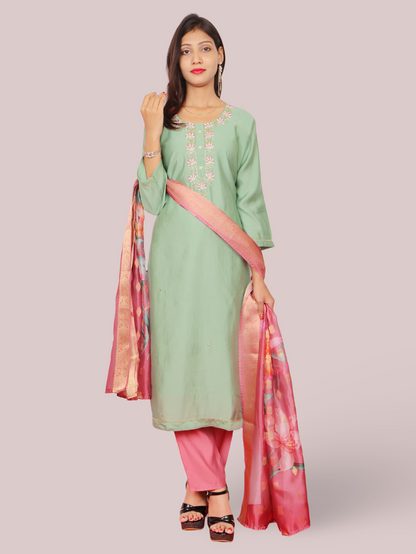 Woman Straight Suit Set with Pant &amp; Dupatta