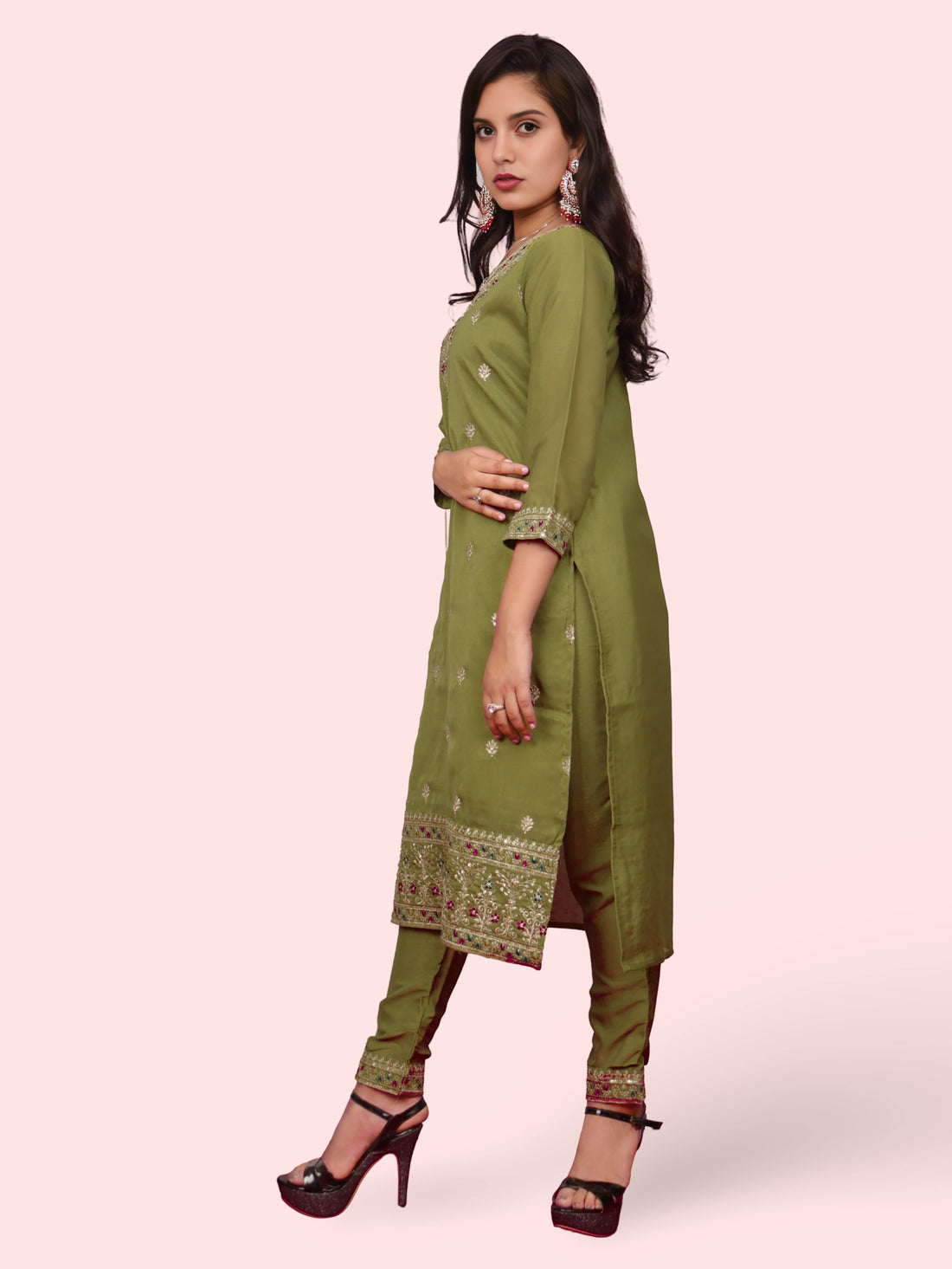 Woman Straight Suit Set with Pant-Dupatta