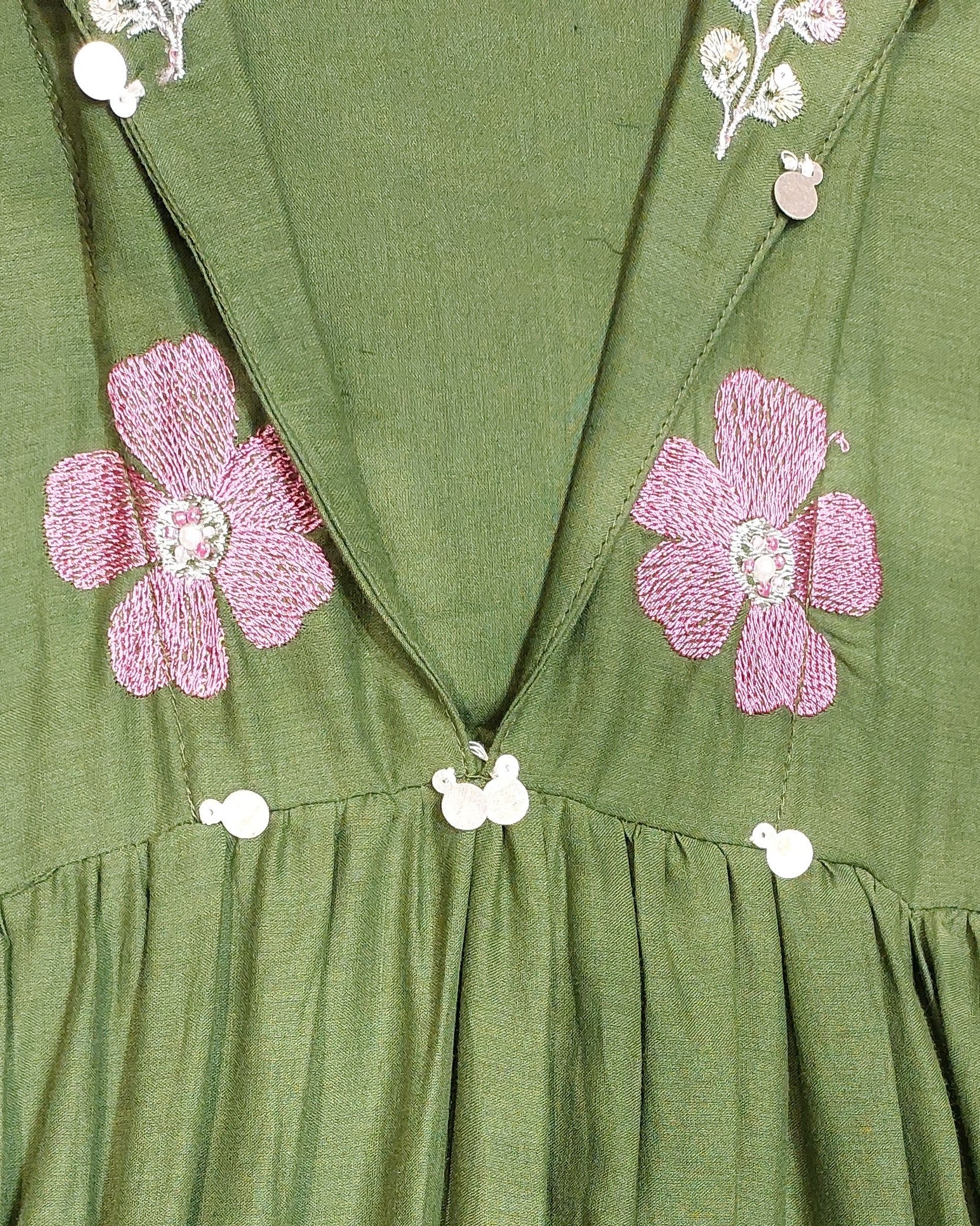 Olive Green Floral Embroidered Anarkali Kurta with Pants Set | Sequin &amp; Embroidery Work