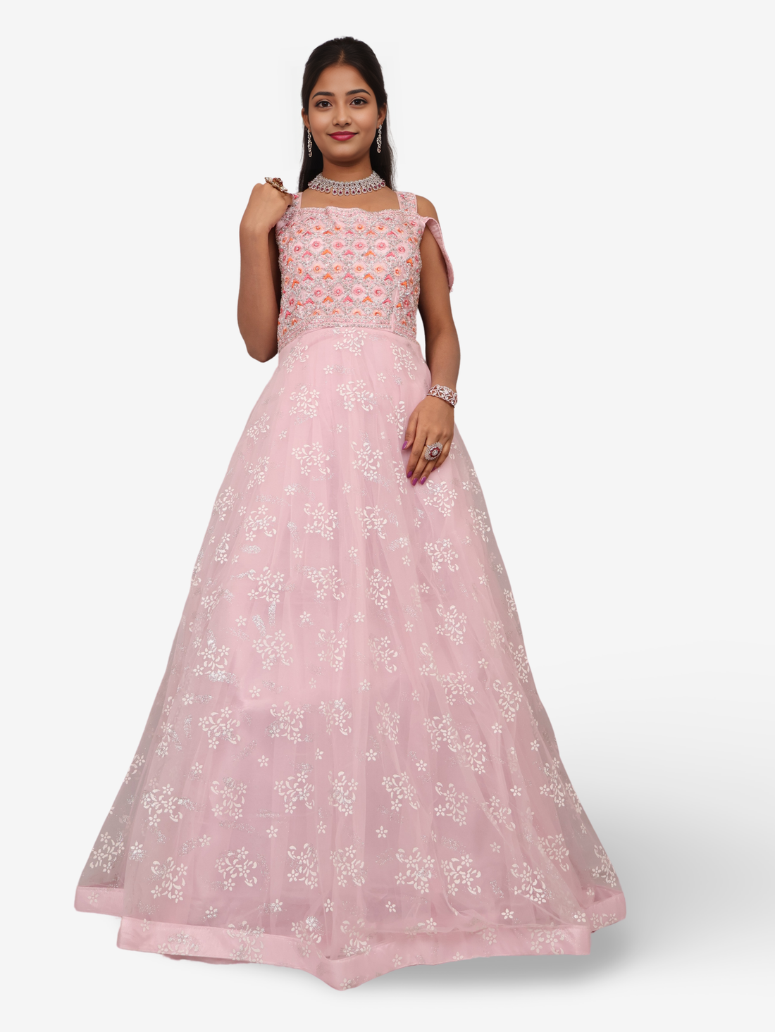 Gown with Stone Work & Embroidery by Shreekama Pink Designer Gowns for Party Festival Wedding Occasion in Noida