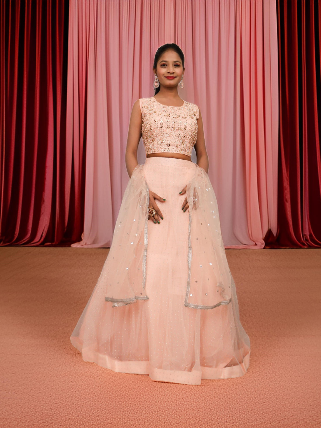 Lehenga Choli Set with Golden Mirror Stone &amp; Pearl Work by Shreekama Pista Green Designer Lehenga for Party Festival Wedding Occasion in Noida