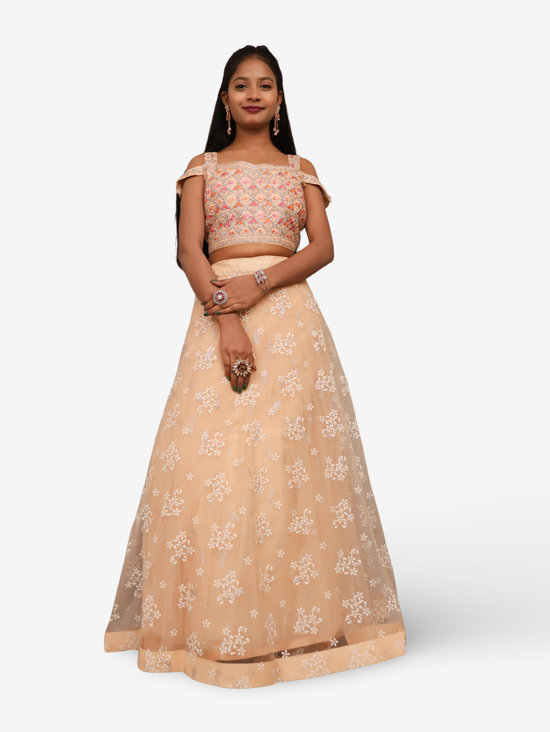 Cold Shoulder Lehenga Choli Set with Stone & Embroidery by Shreekama Beige Designer Lehenga for Party Festival Wedding Occasion in Noida