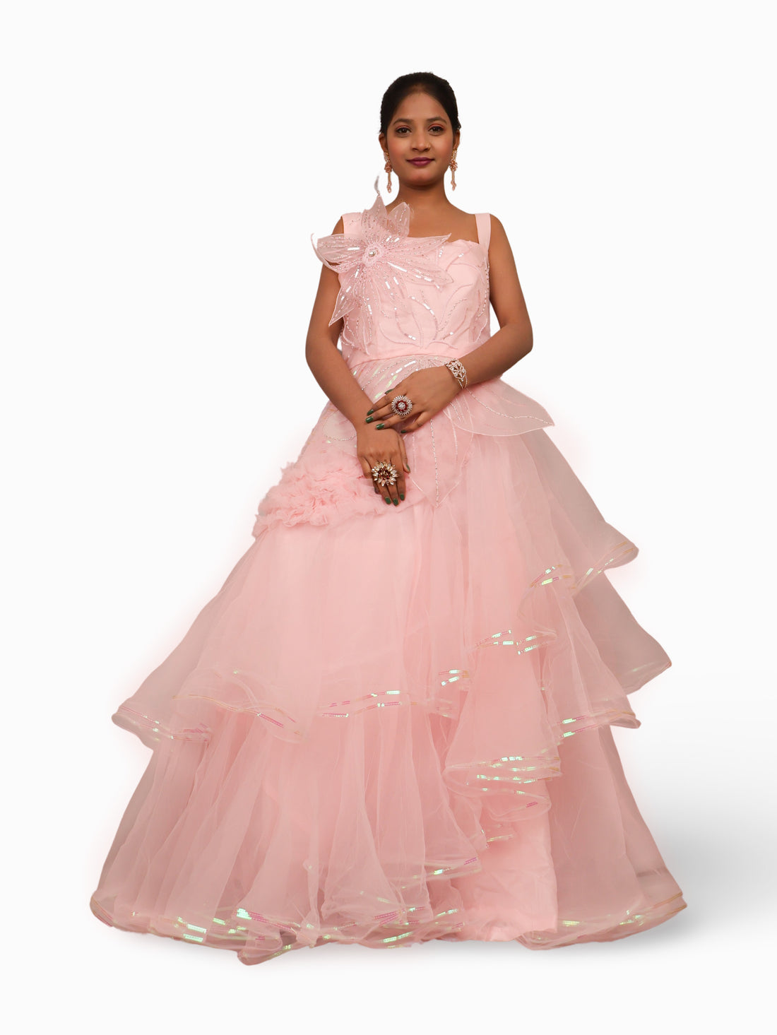 Gown with Beads & Sequin by Shreekama Pink Designer Gowns for Party Festival Wedding Occasion in Noida