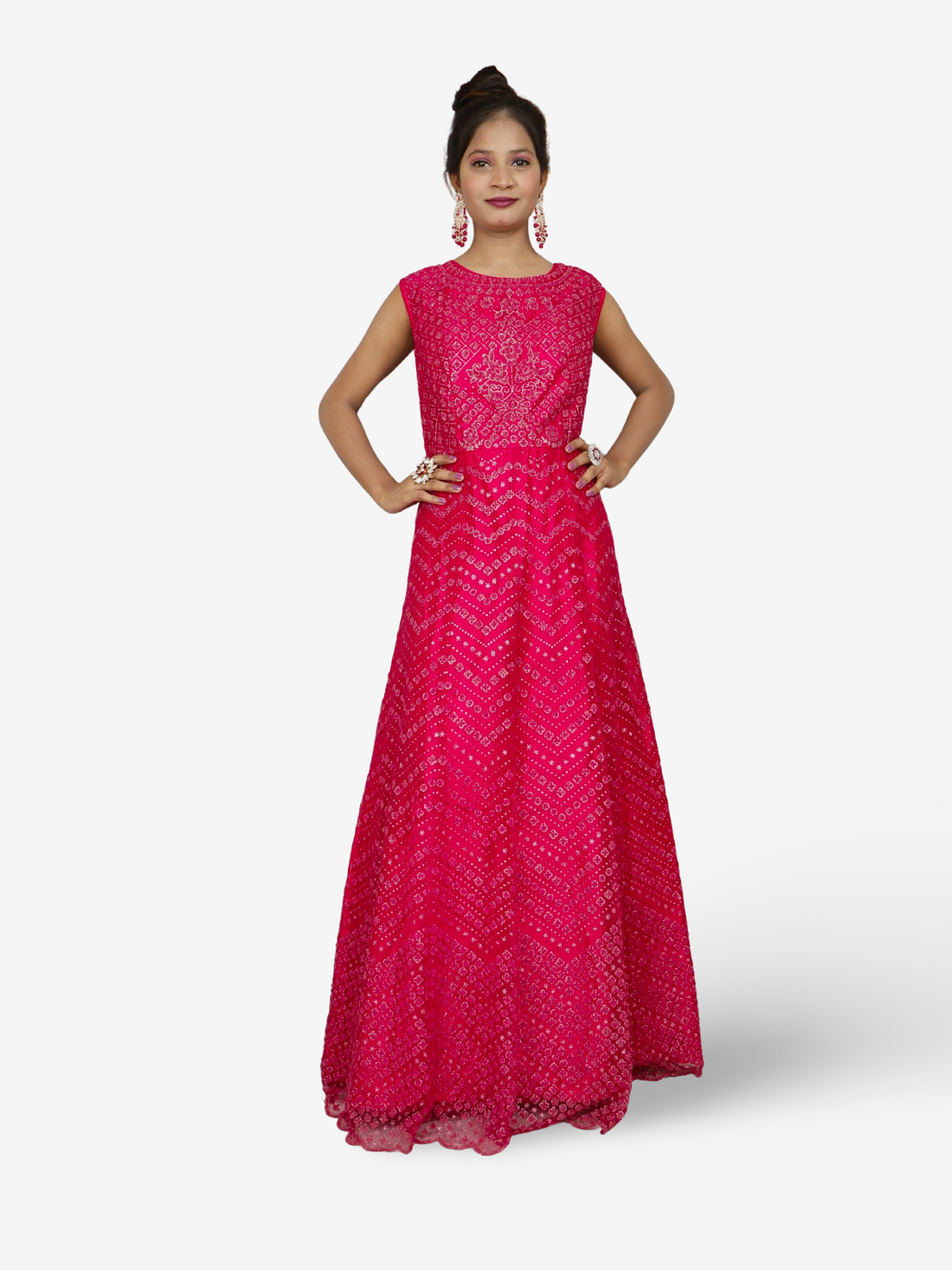 Gown with Glitter & Shimmery effect for Women by Shreekama Magenta Designer Gowns for Party Festival Wedding Occasion in Noida
