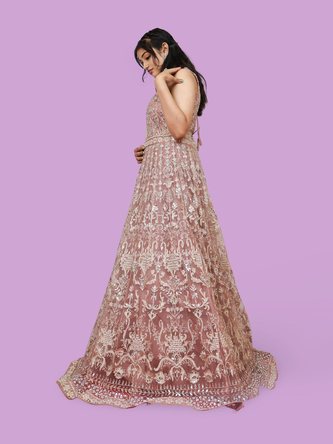 Nude Gown with Stones & Embroidery Work by Shreekama Nude Designer Gowns for Party Festival Wedding Occasion in Noida