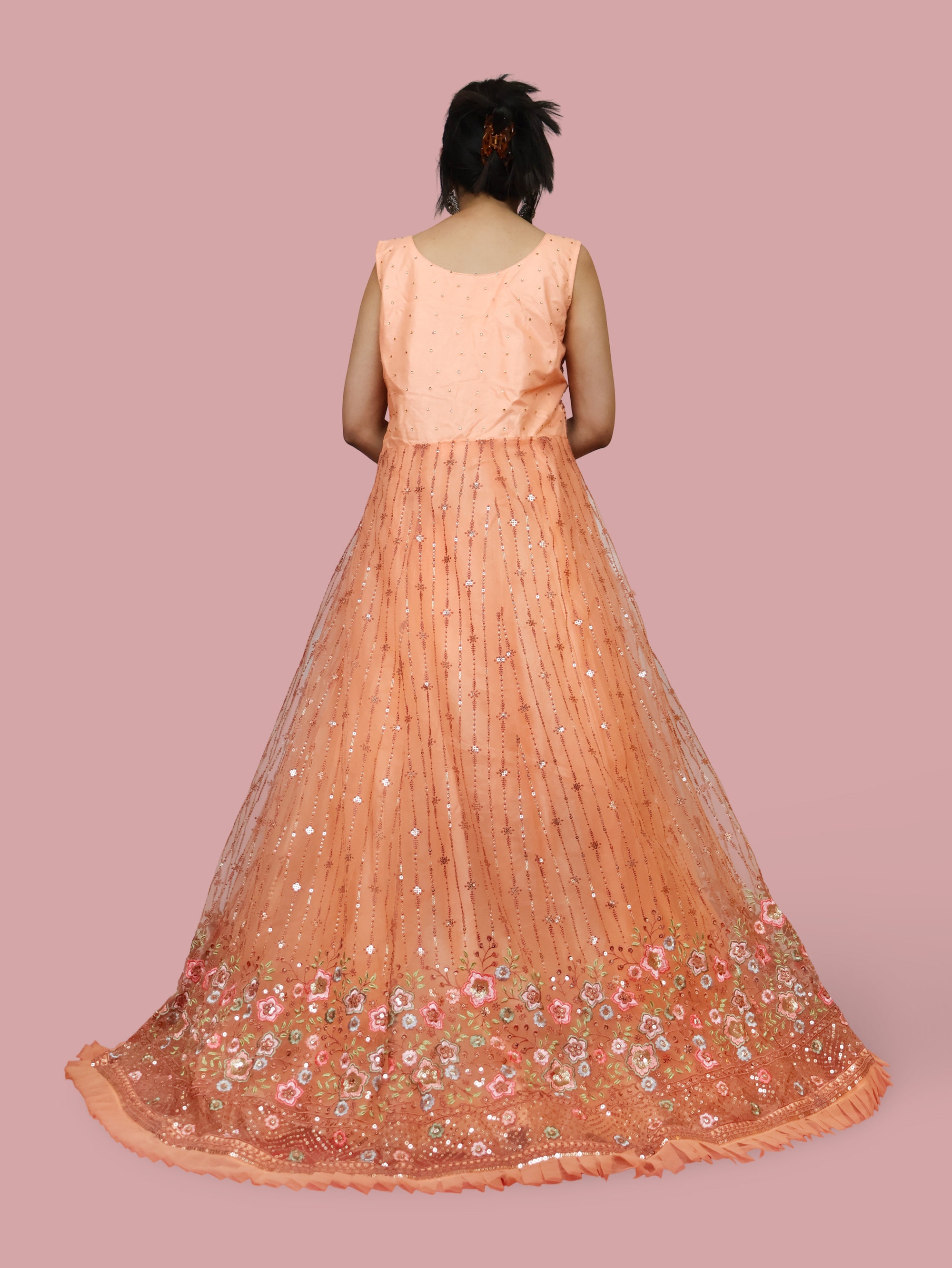 Peach Gown with Embroidery & Sequin Work by Shreekama