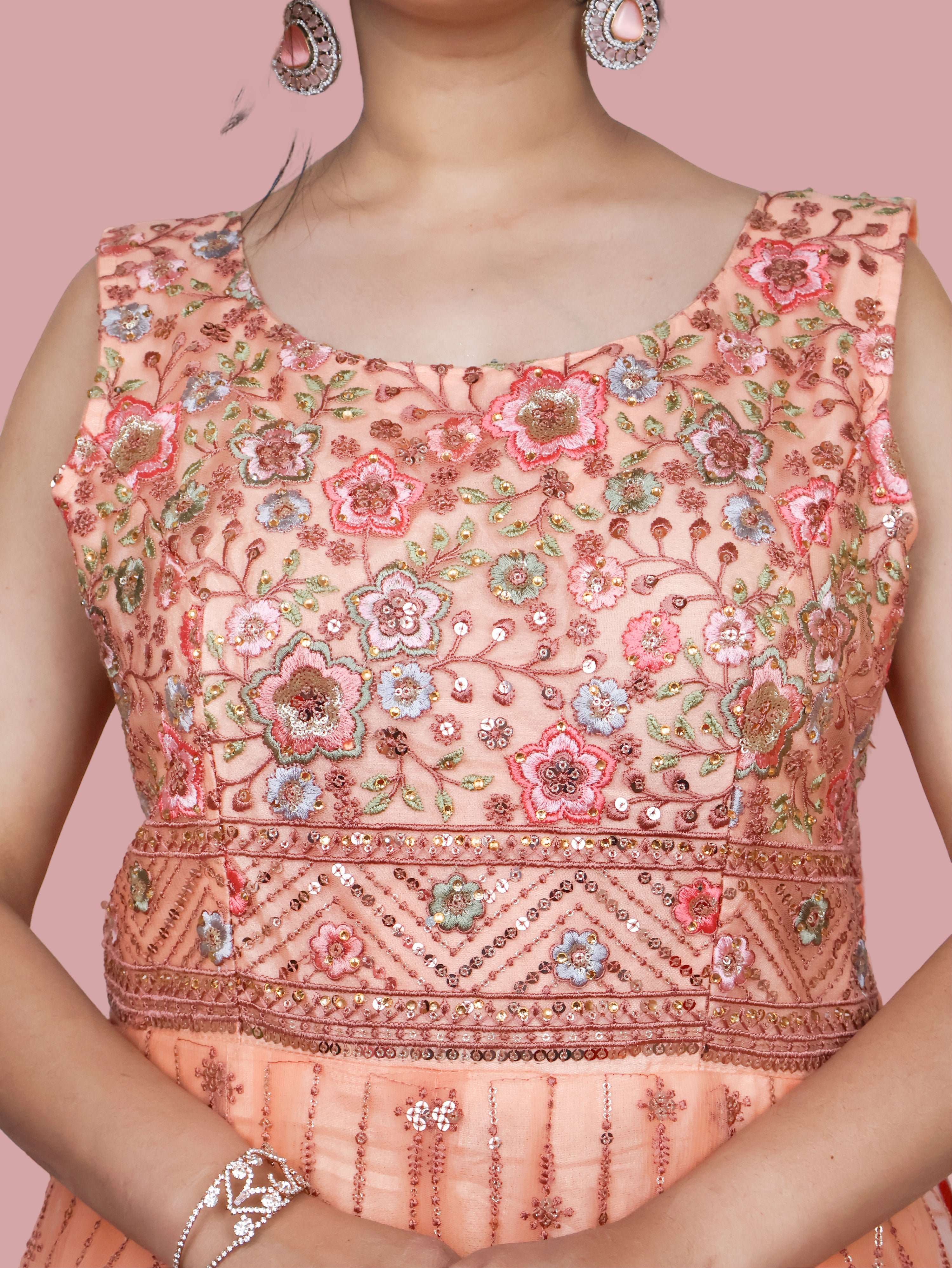 Peach Gown with Embroidery & Sequin Work by Shreekama