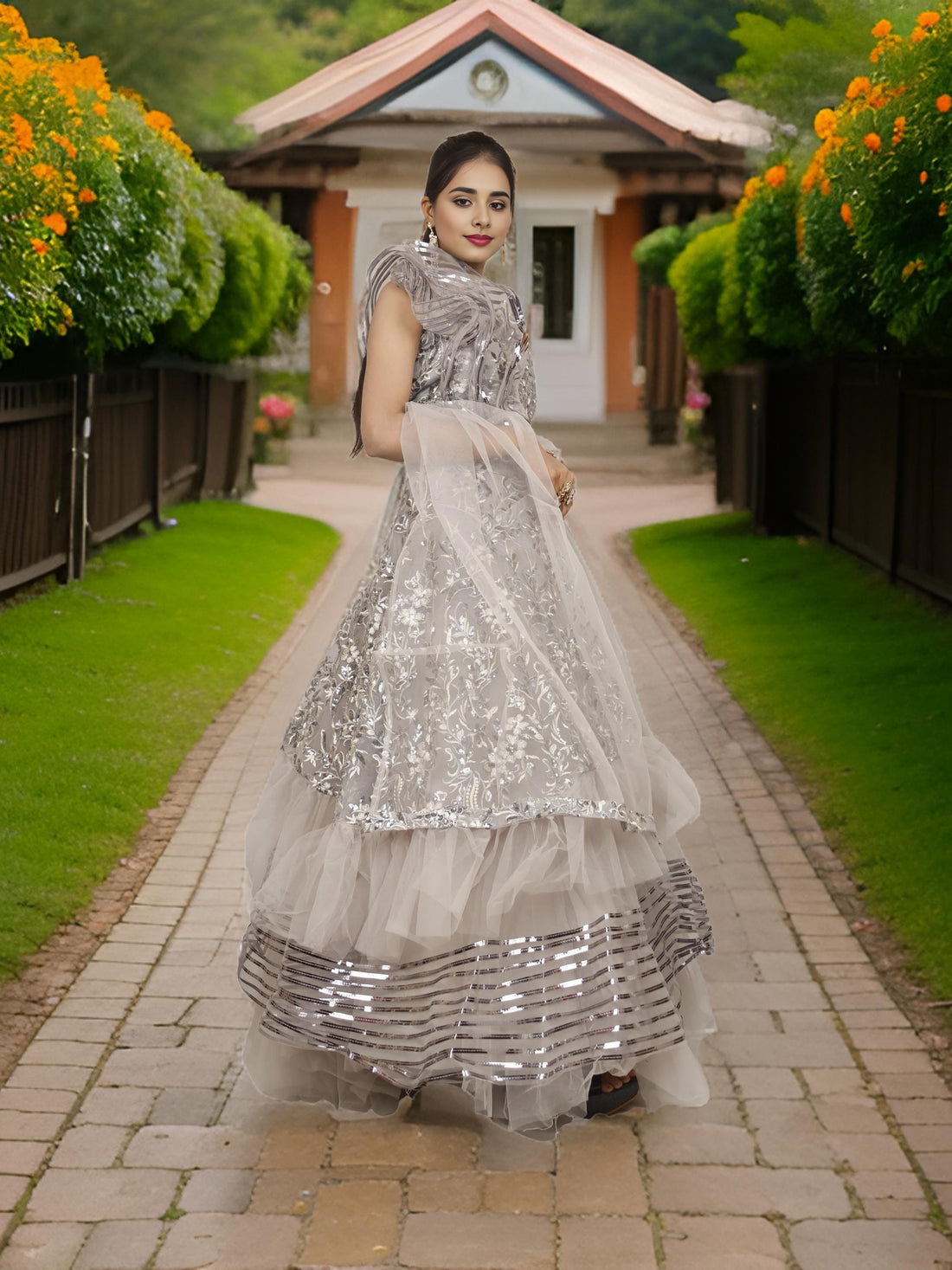 Lehenga Choli with Embroidery &amp; Sequin by Shreekama Pista Green Designer Lehenga for Party Festival Wedding Occasion in Noida
