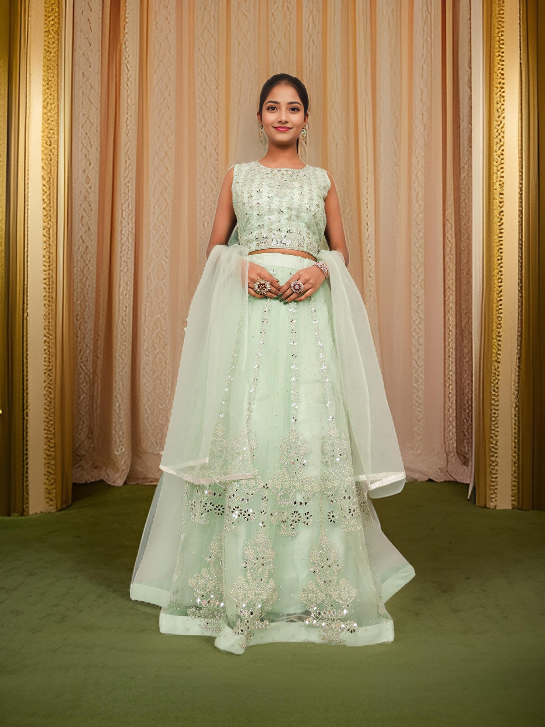 Designer Lehenga Choli with Embroidery and Mirror Peal Work by Shreekama Lemon Yellow Designer Lehenga for Party Festival Wedding Occasion in Noida