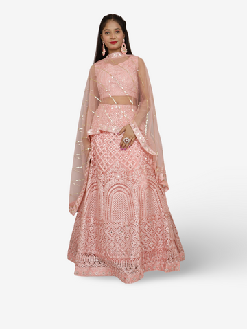 Semi-Stitched Lehenga with Sequin & Embroidery Work by Shreekama