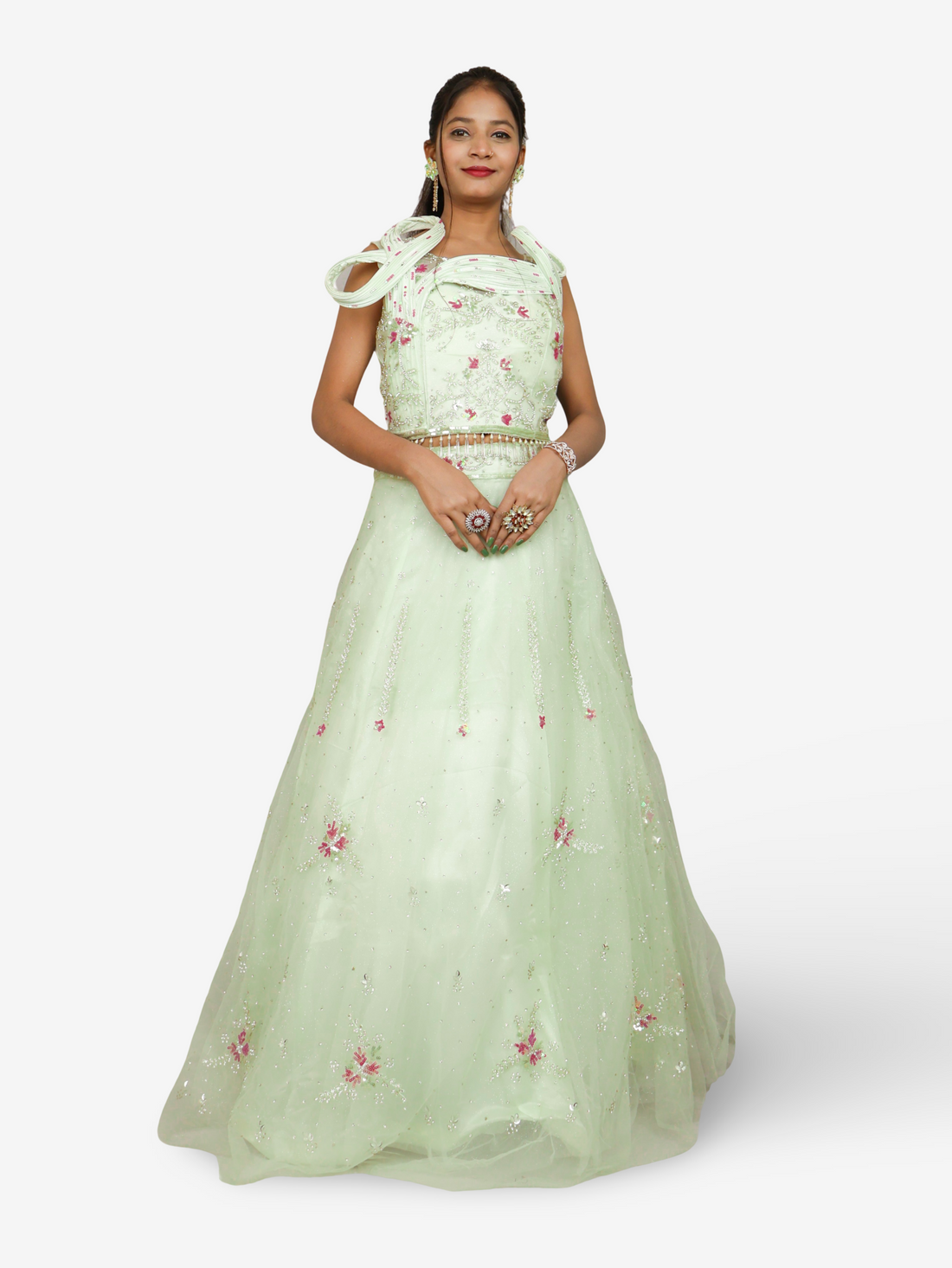 Pista Green Lehenga Choli Set with Stone & Sequin by Shreekama Pista Green Designer Lehenga for Party Festival Wedding Occasion in Noida