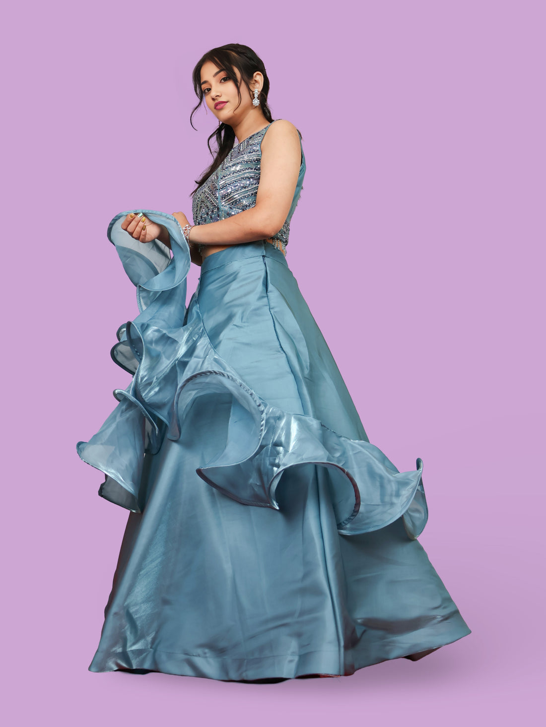 Toquise Blue Lehenga with Sequin & Cut Dana Work by Shreekama Turquoise Blue Designer Lehenga for Party Festival Wedding Occasion in Noida